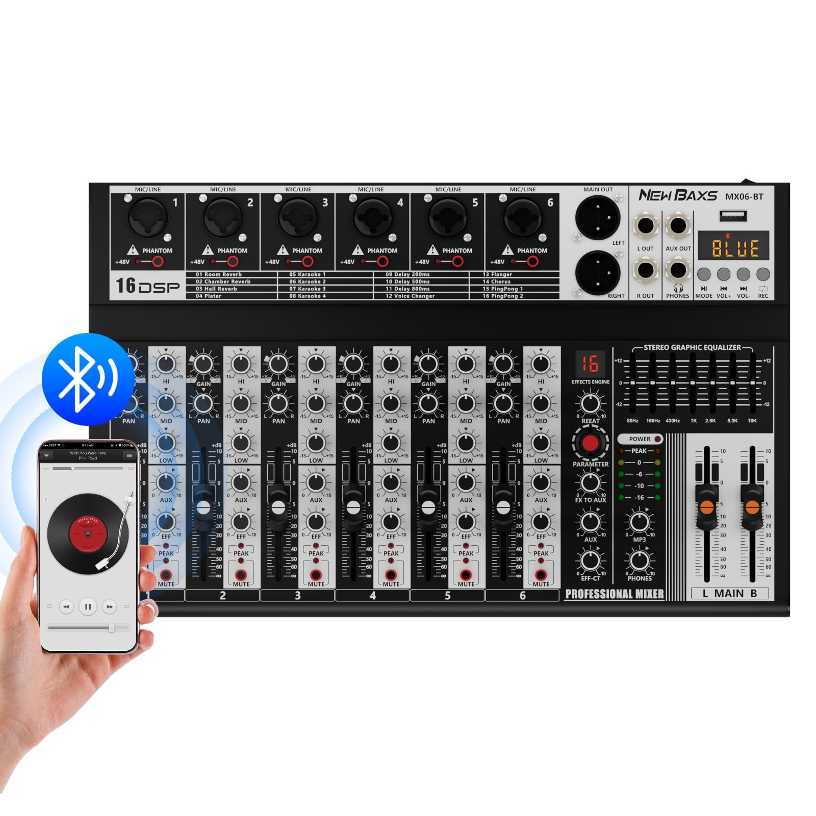 NEW BAXS Professional Audio Mixer,6 Channel Interface Sound Board...
