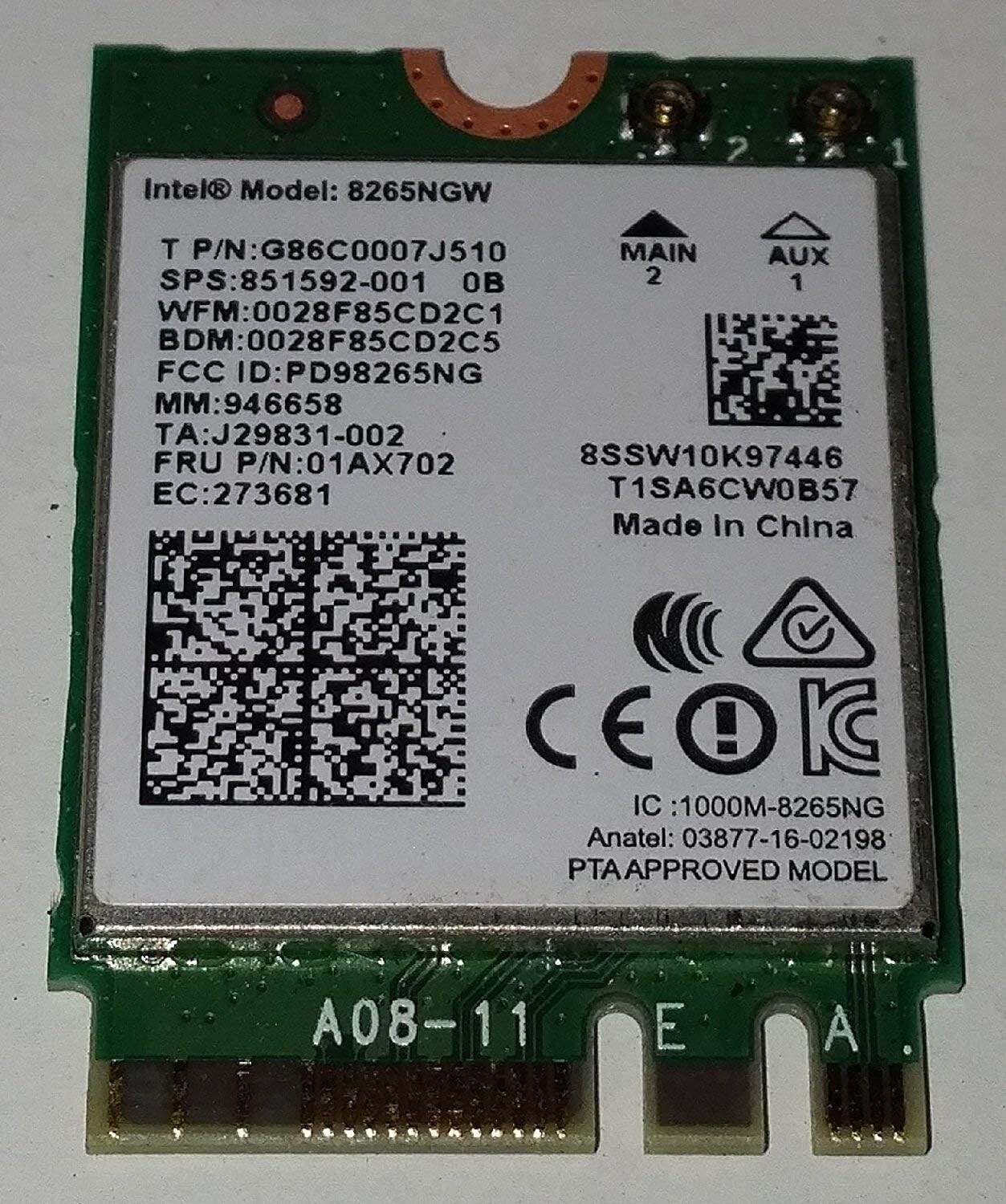 Intel Wireless-AC 8265 NGFF Dual Band 802.11ac 867Mbps + Bluetooth 4.2 Wifi Card