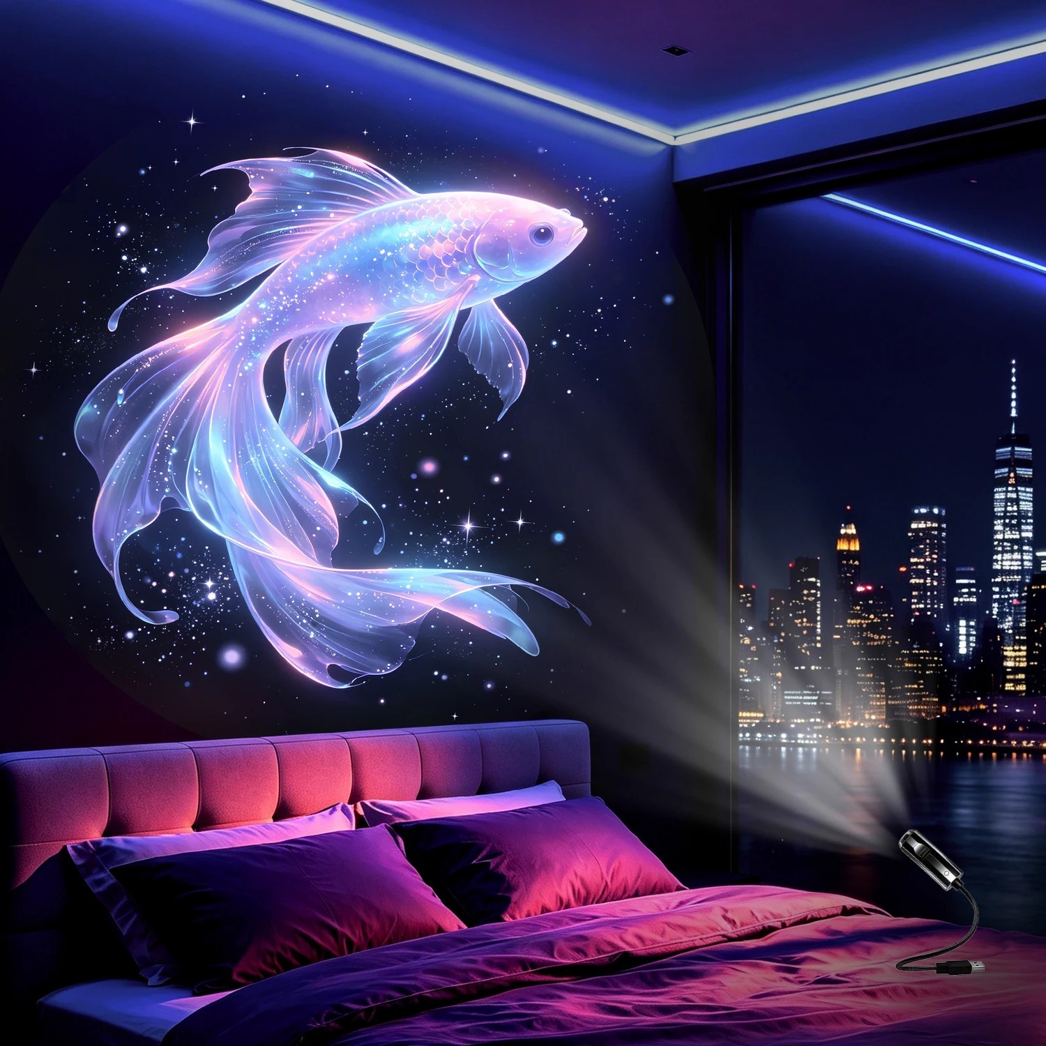 Hd Smart Dynamic 5D Holographic Night Light Projector, Play HD Star Projector