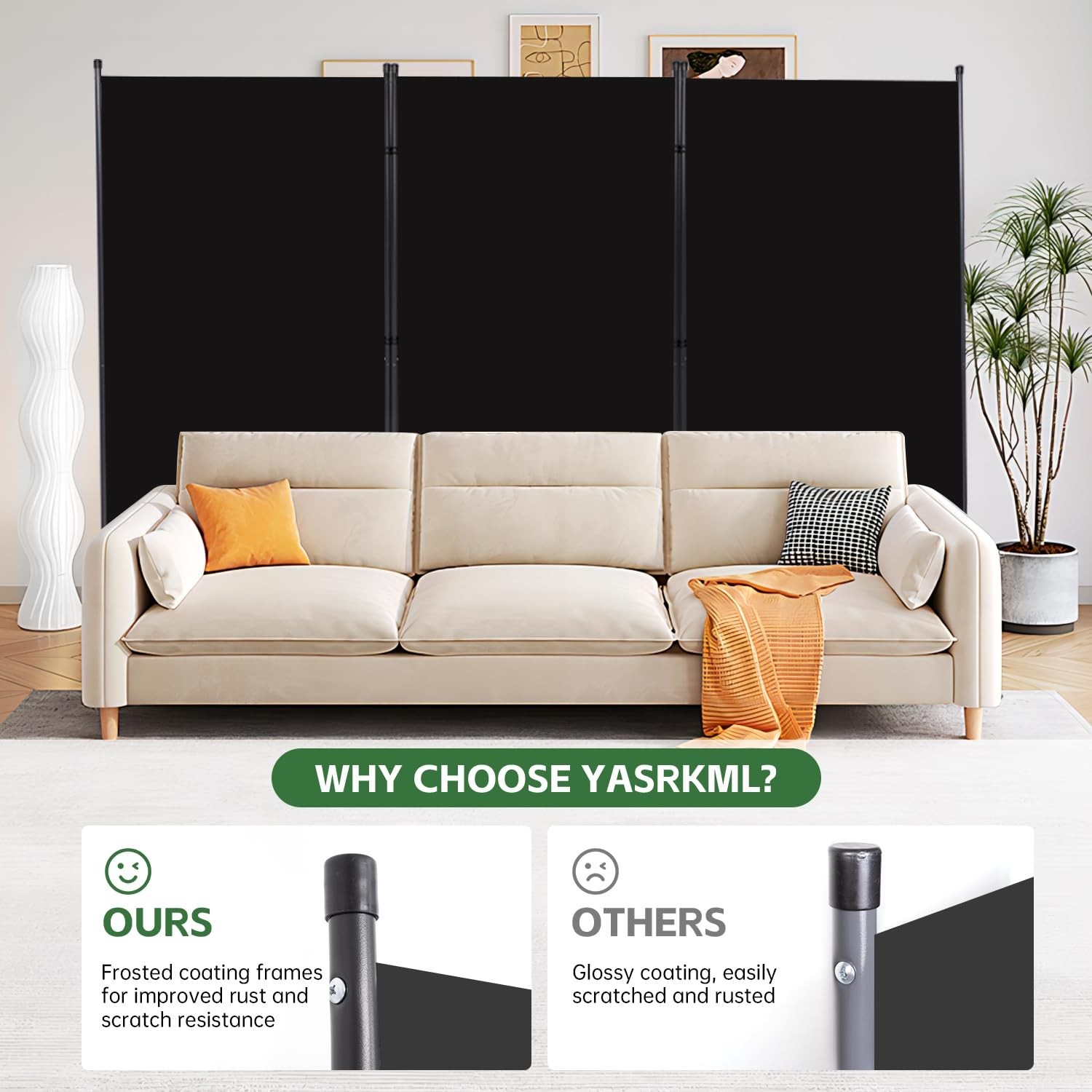 Room Divider Folding Privacy Screens, Portable Room Divider Panel 3 Panel Par...
