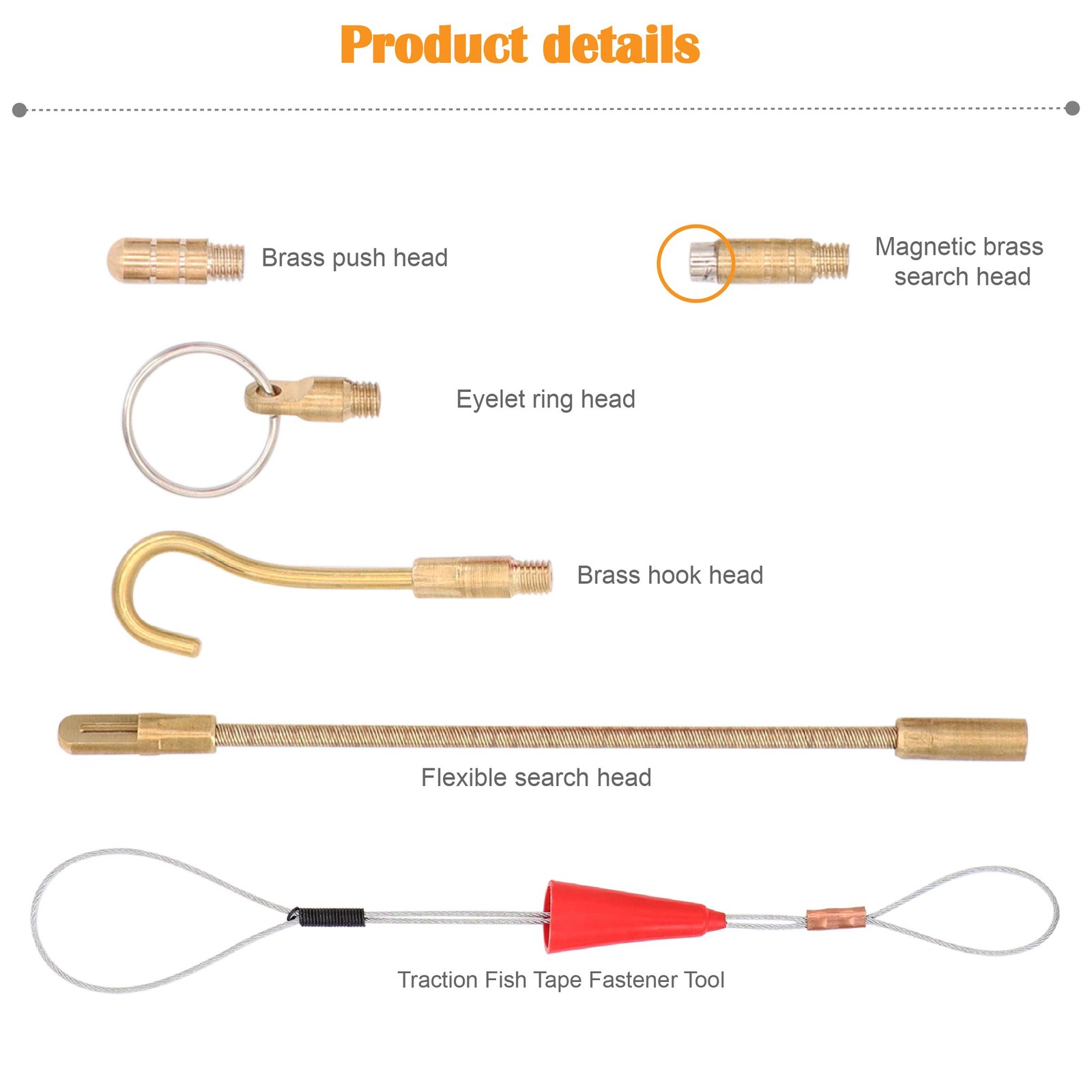 25FT Fiberglass Fish Tape Electrical Wire Cable Pulling Kit with Attachments