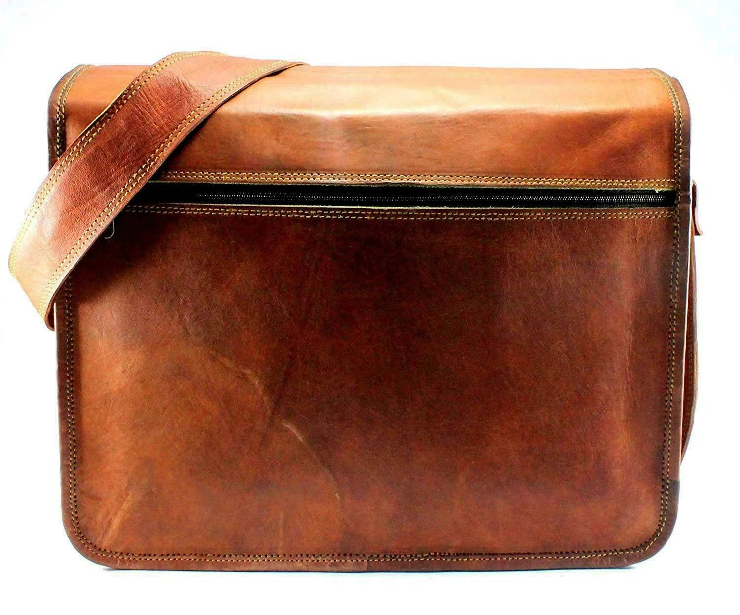 New Men's Genuine Vintage computer Brown Leather Messenger Shoulder Laptop Bag