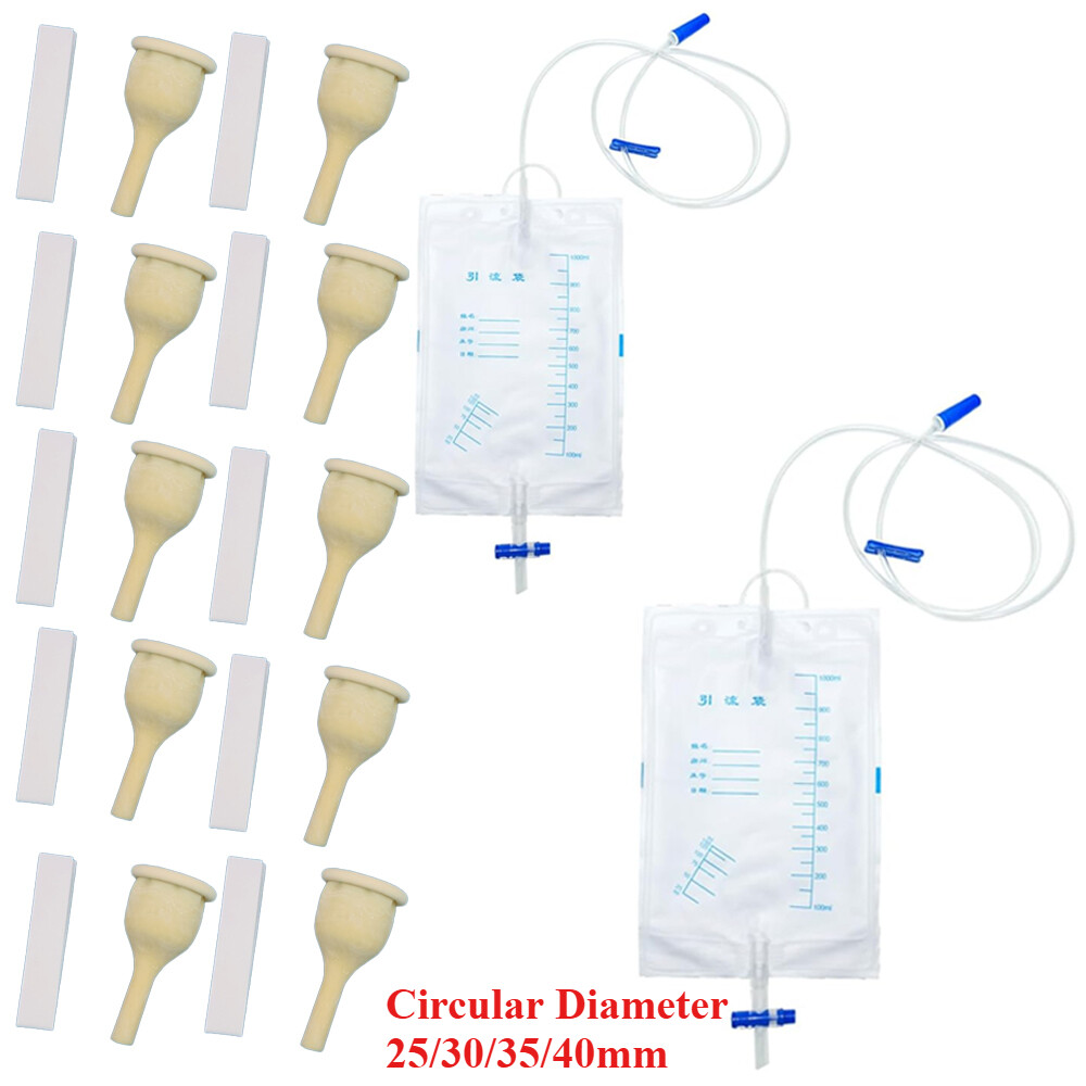 Condom Catheter External self Sealing Set 10x Male Catheter & 2x1000ml Urine Bag