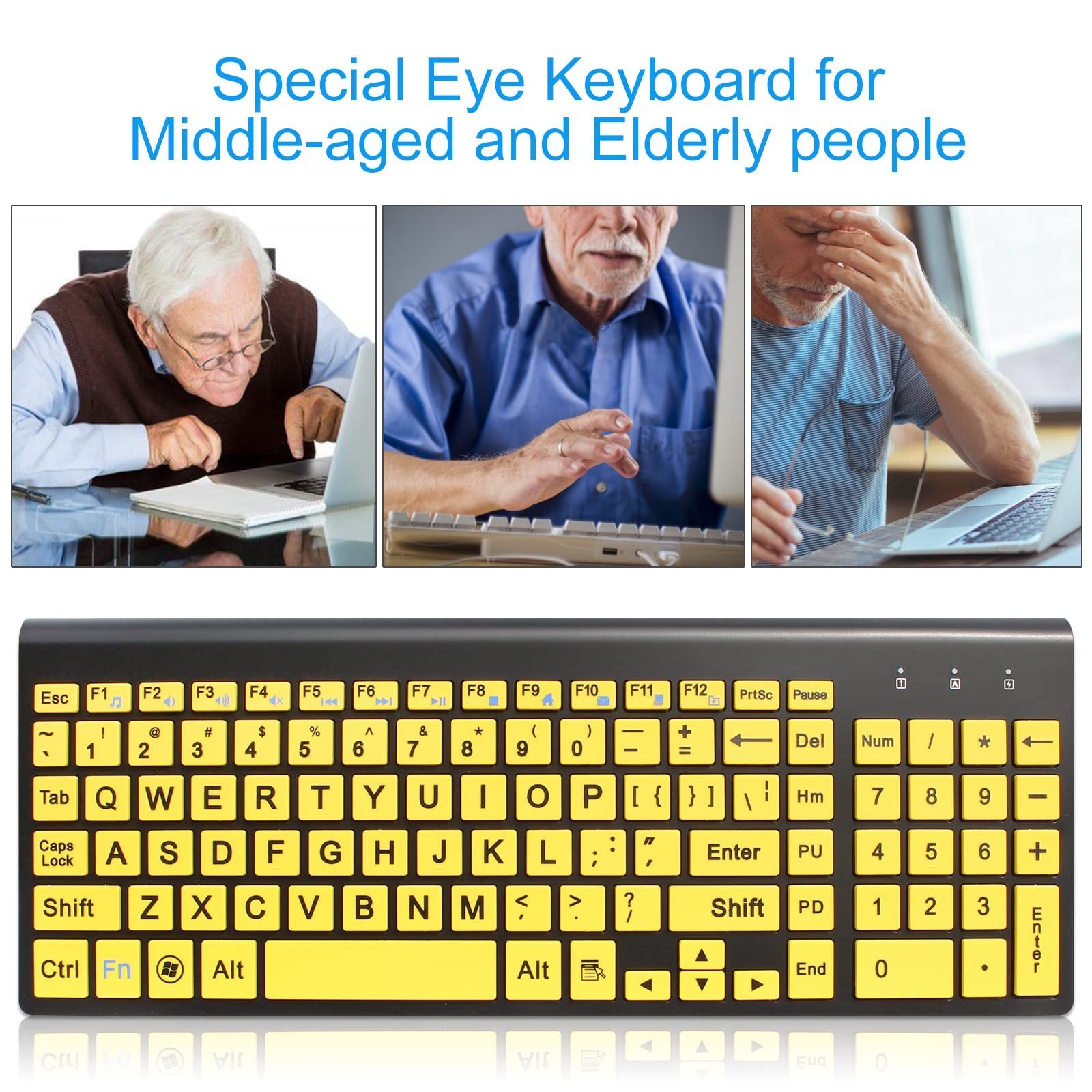 HXMJ-Wireless Large Print Keyboard and Mouse Set with USB Receiver| Quiet Sci...
