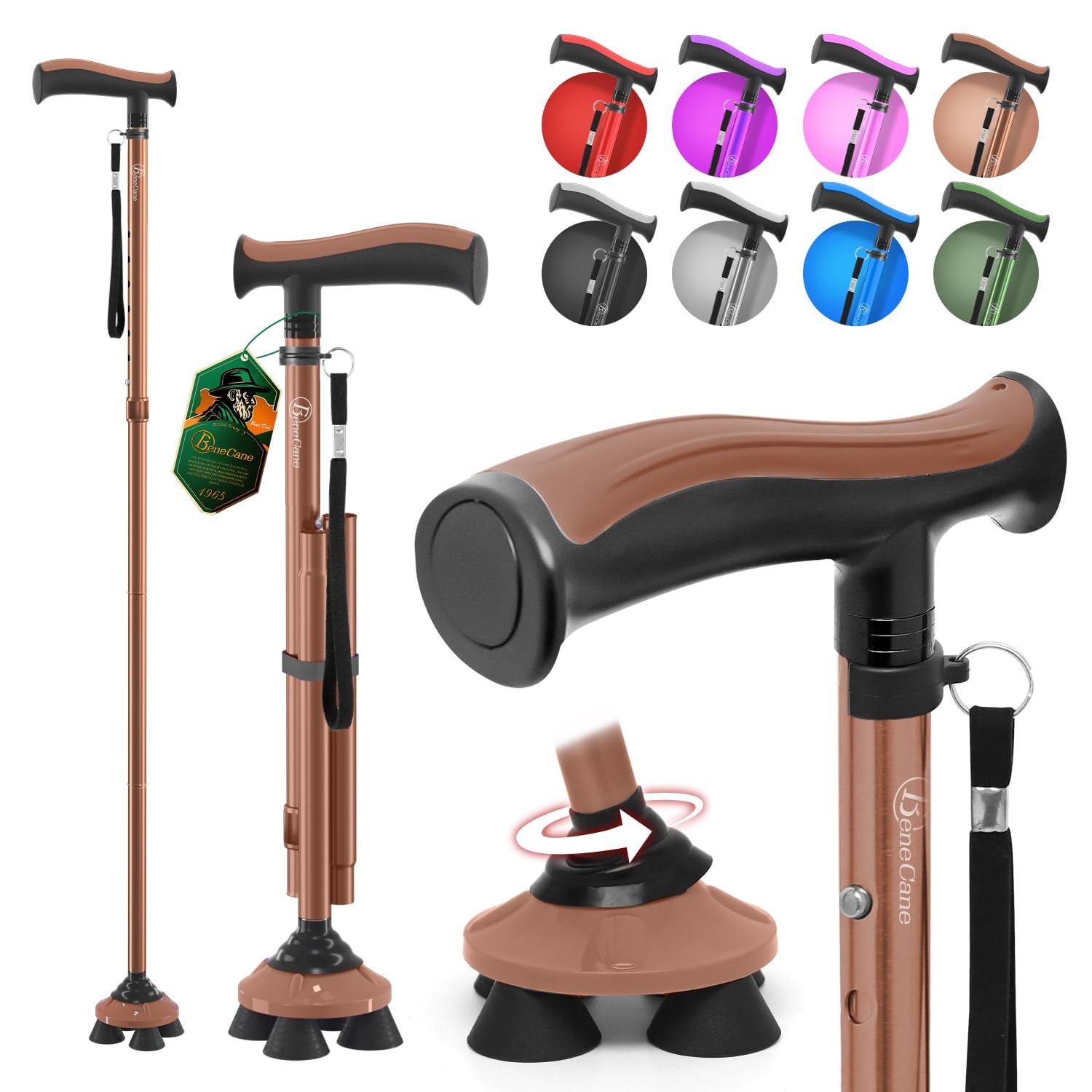 Walking Cane for Men & Women Walking Stick for Seniors Folding Canes Quad Can...