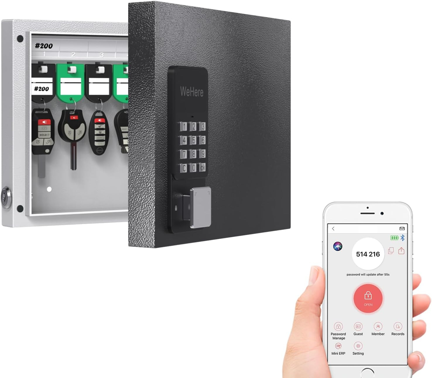 Smart 16 Key Lock Box - Wall Mount Key Cabinet with App & Code Access