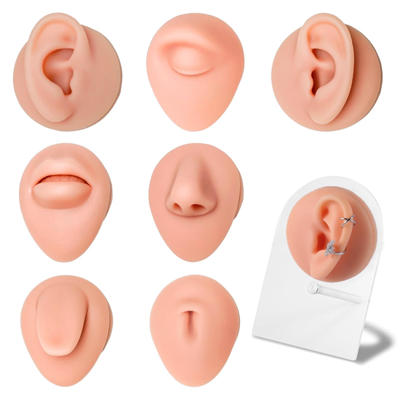 7 Pcs Soft Silicone Piercing Body Parts Model Kit for Tattoo & Piercing Training