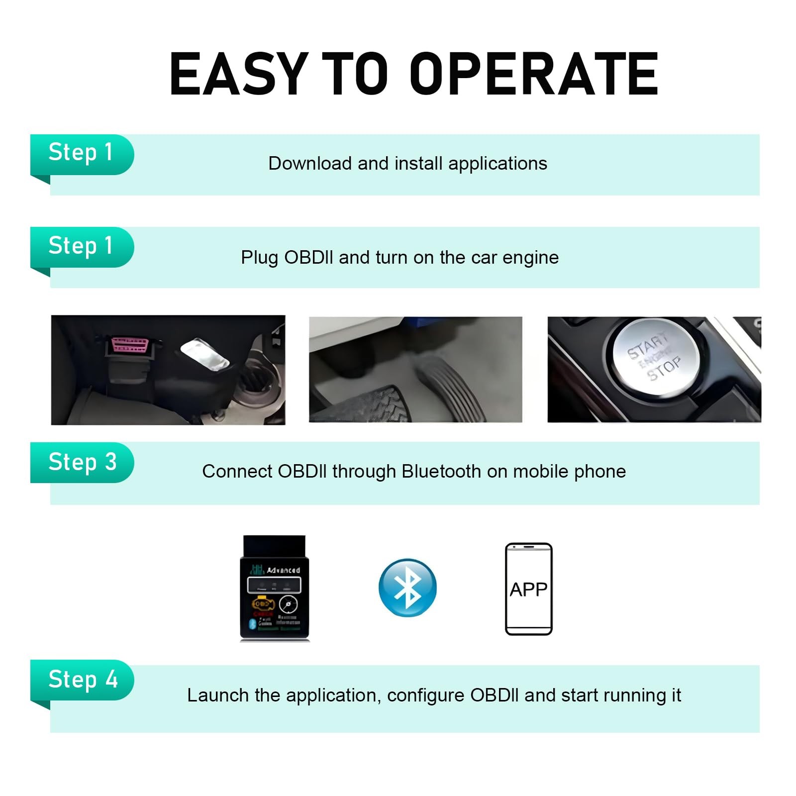 Zigeiya Car Bluetooth OBD2 Diagnostic Tool, Plug and Play Real-time Black