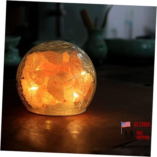 Salt Rock Lamp Battery Powered Himalayan Pink with Crackle Glass Ball Rock