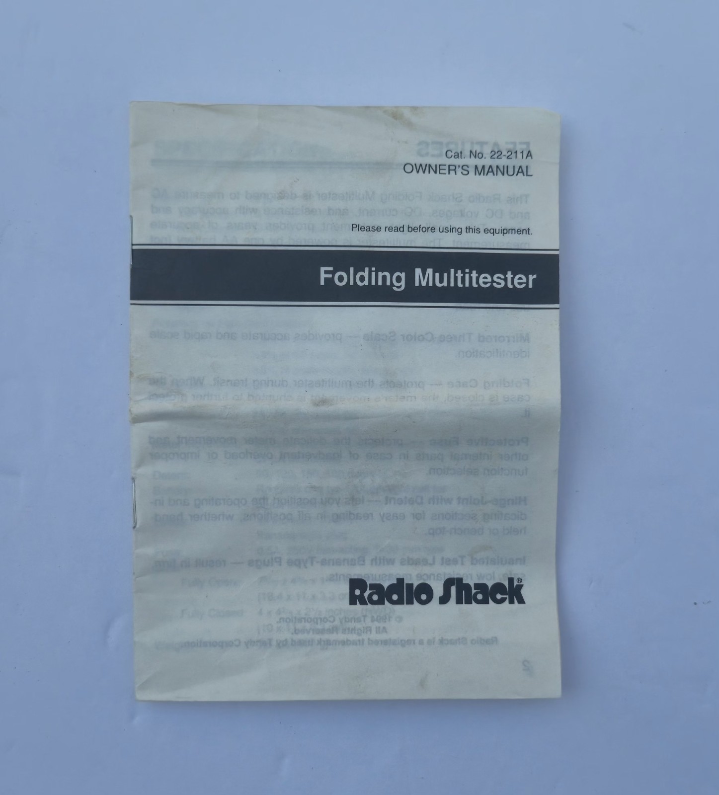 Radio Shack Electrical Volt Ohm Meter Analog Model 22-211A, Pre-owned, Tested
