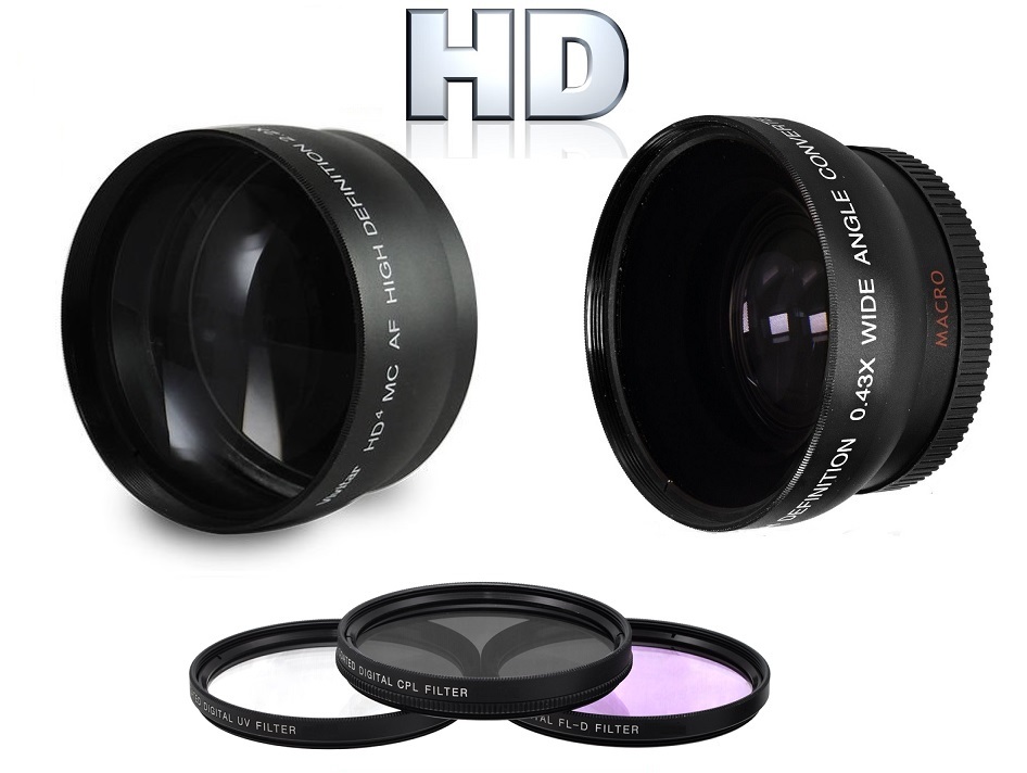 Hi Definition Telephoto Wide Angle Lens & 3-Pc Filter Kit For Canon EOS M3