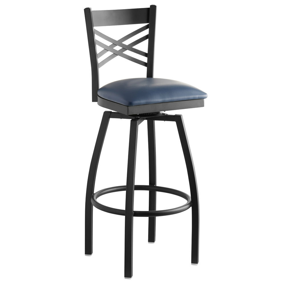 10 PACK Cross Back Swivel Metal Restaurant Barstool with Navy Vinyl Seat