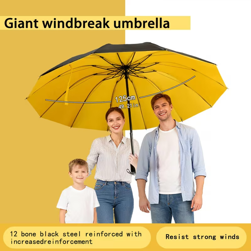 Extra Large Heavy-Duty Folding Umbrella – 12-Rib Windproof, 3-Person Coverage