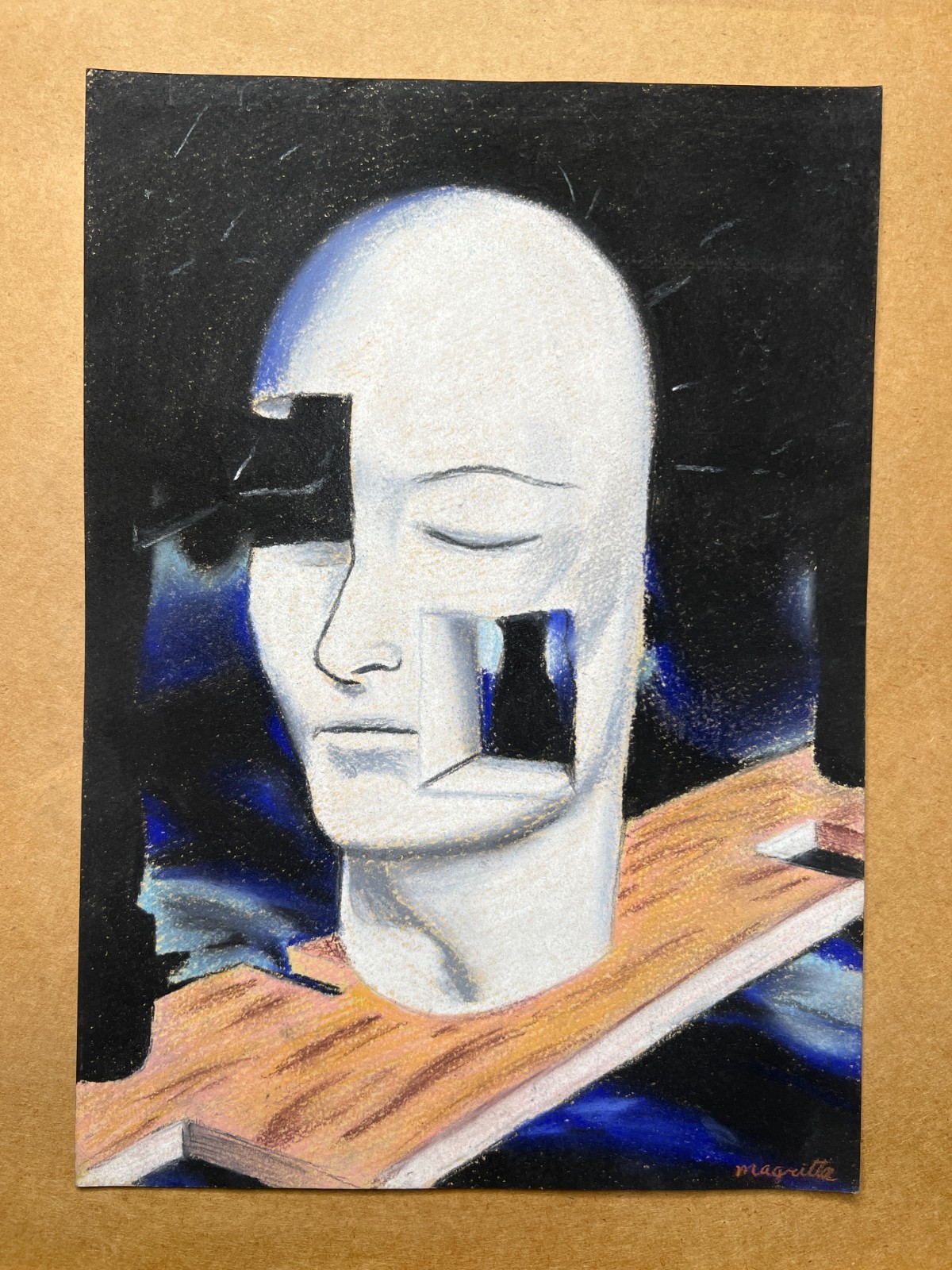 Rene Magritte (Handmade) Drawing On old Paper Signed & Stamped Mixed Media