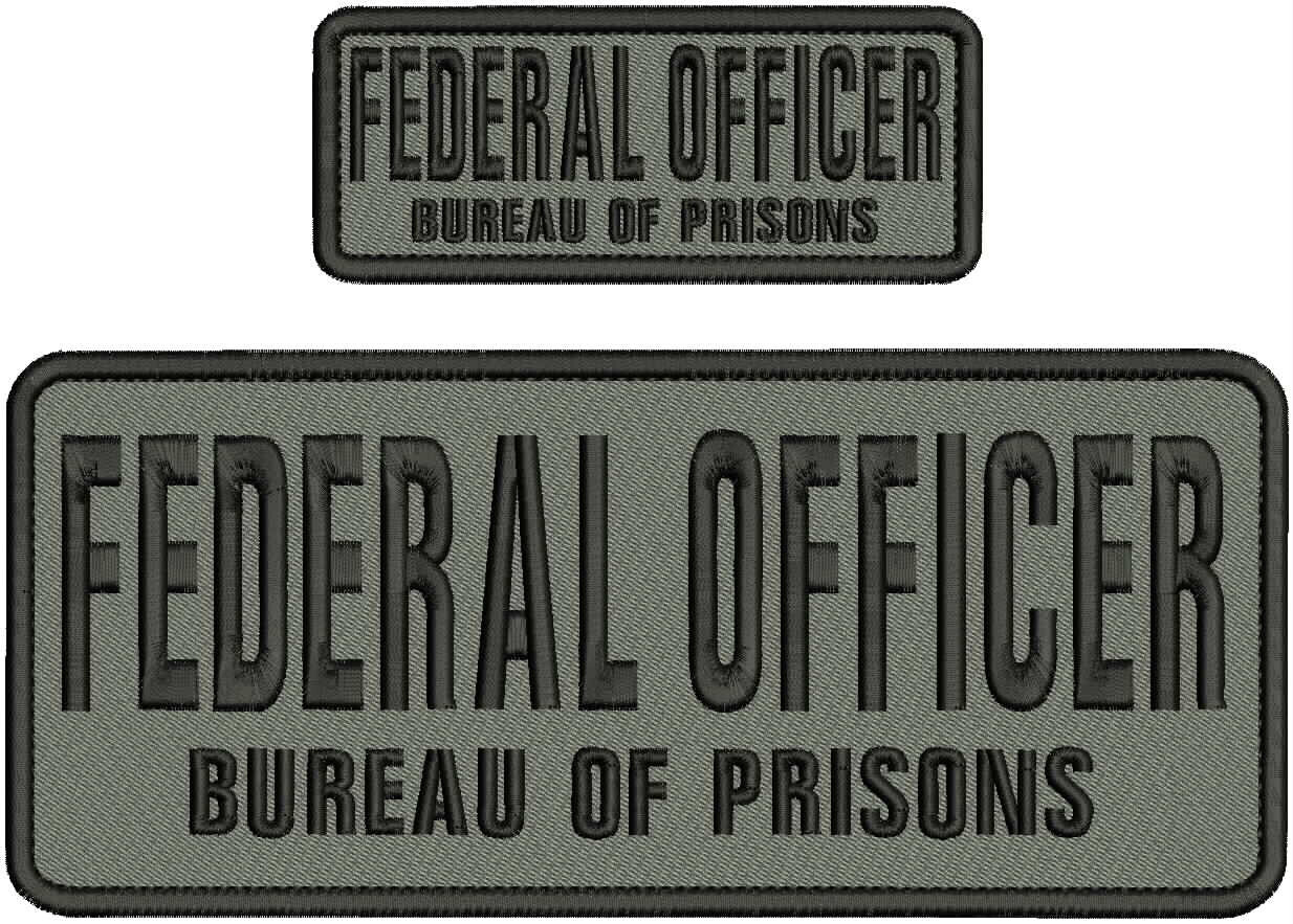 F OFFICER B OF P EMBROIDERY PATCH 4X10 &2X5 HOOK ON BACK  BLACK ON GRAY