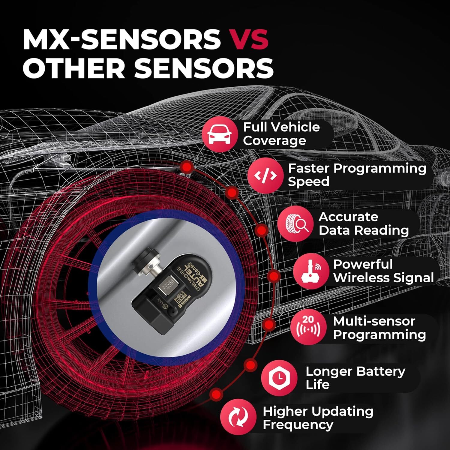 1xAutel MaxiTPMS 315MHz/433MHz 2 in 1 MX-Sensor Programmable fit TPMS OEM Sensor