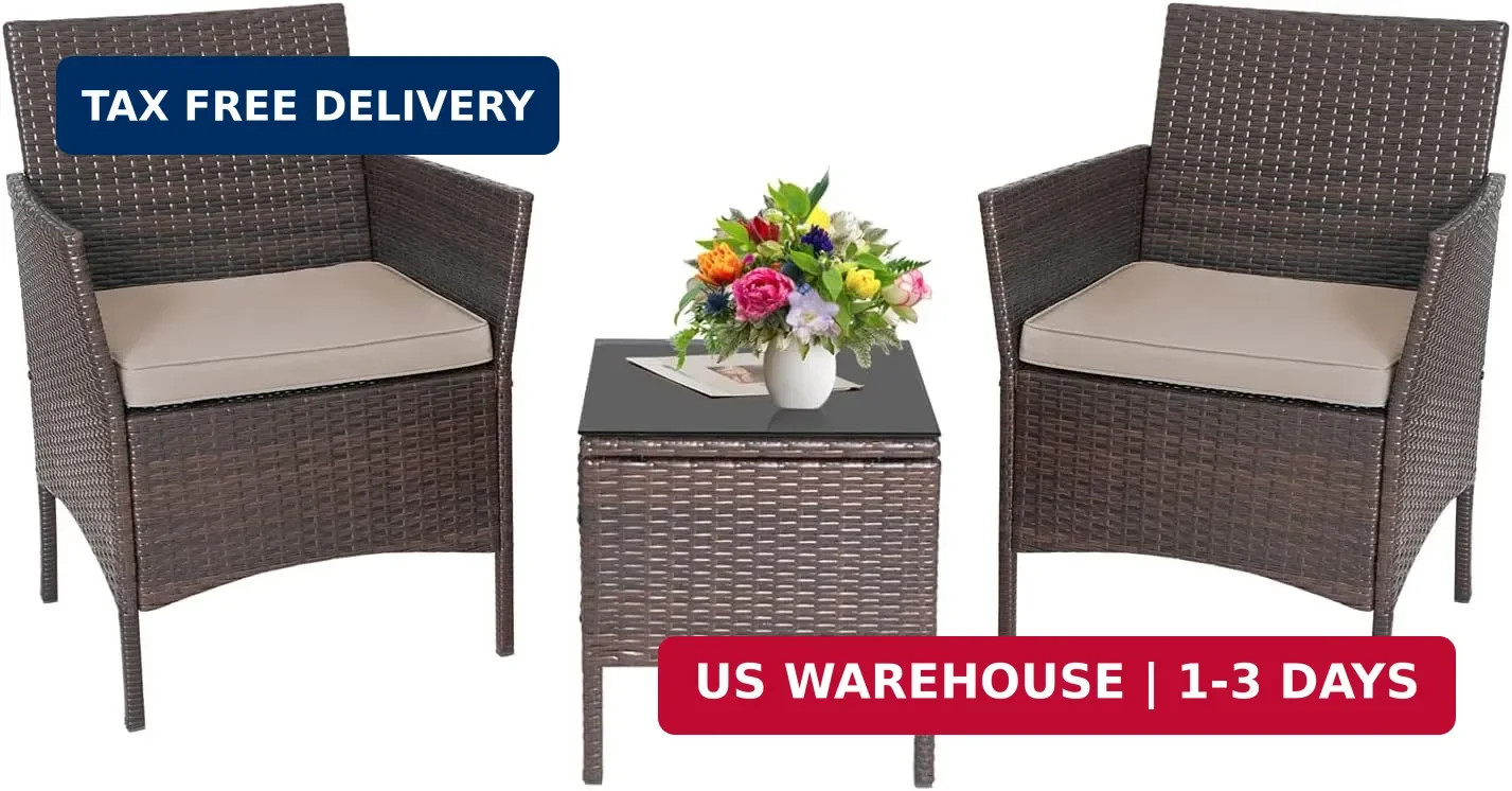 3-Piece Outdoor Wicker Conversation Bistro Set Outdoor Patio Porch Furniture Set