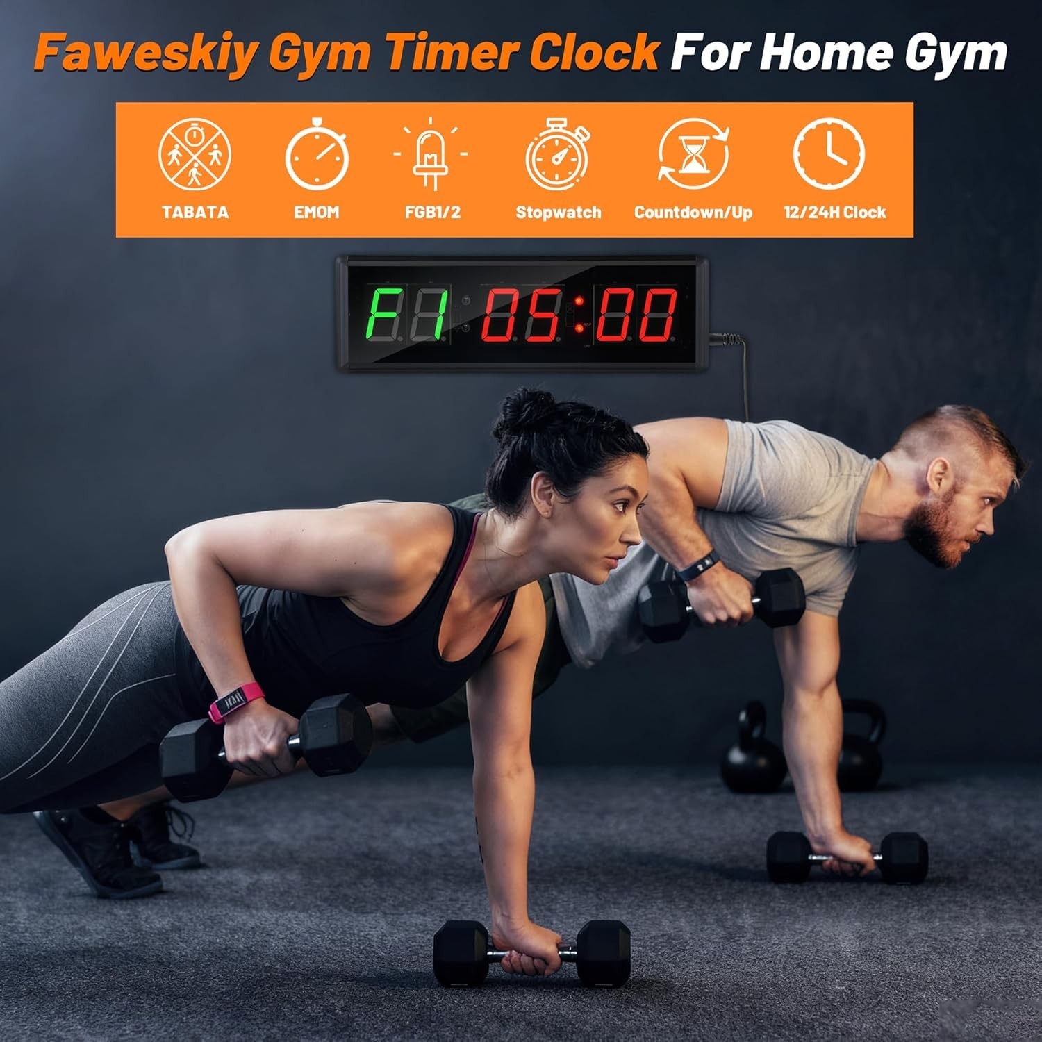 "Gym Clock Timer, Workout Clock with Seconds | 5 Display Modes | Remote "
