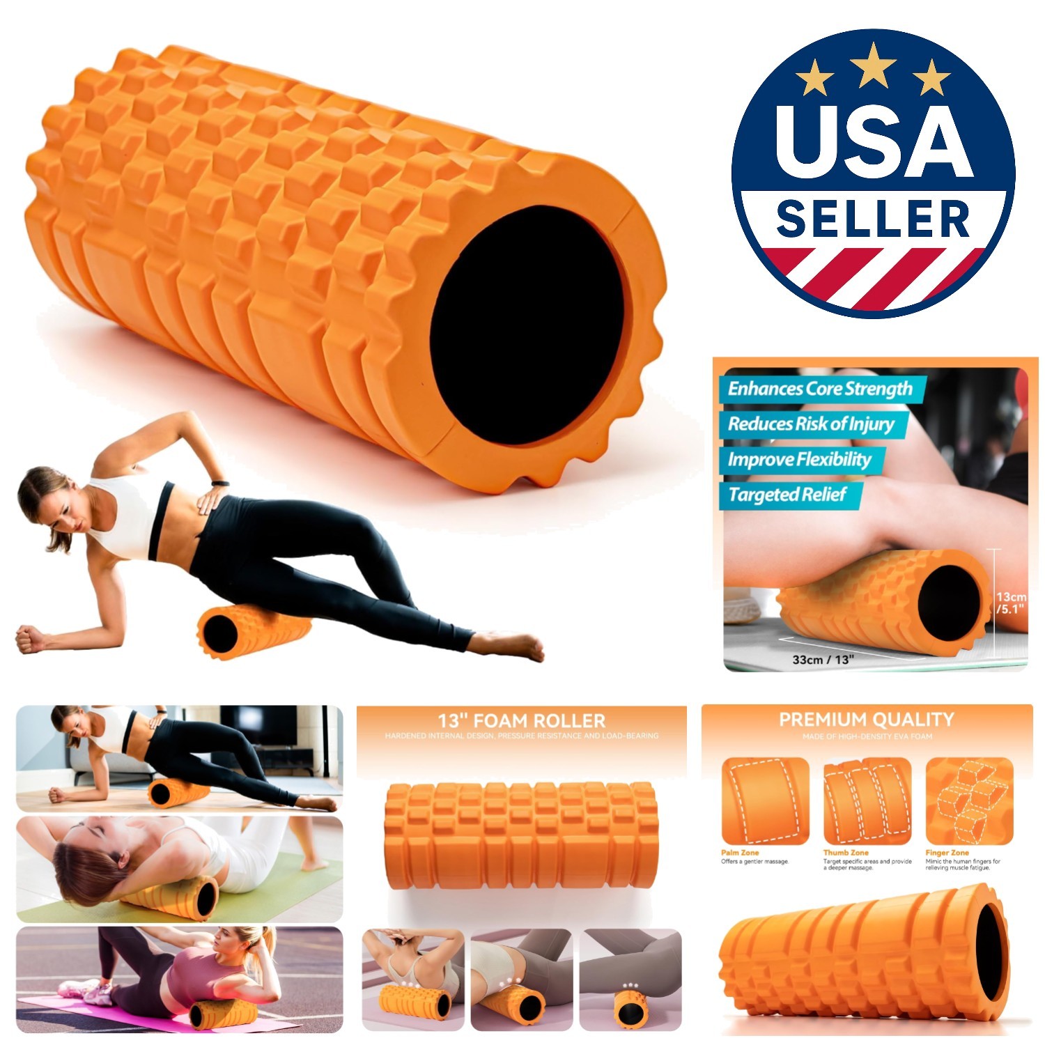 Durable 13" Exercise Foam Roller for Effective Muscle Pain Relief & Flexibility