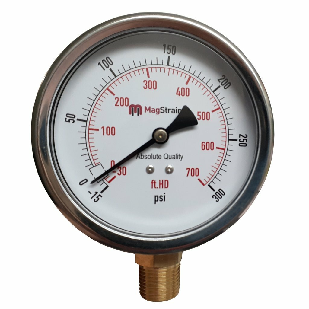 PRM 4" Compound Gauge -15 to 300 psi, -30 to 700 ft.HD, 304 Stainless Steel Body