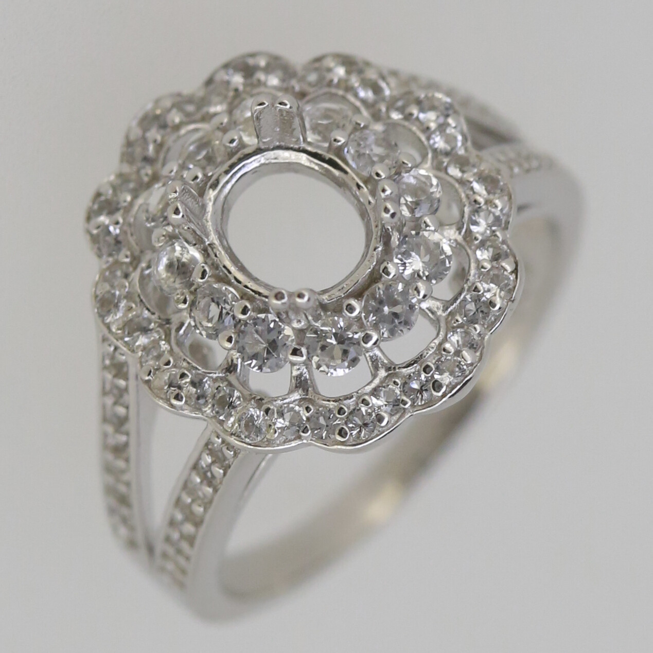 Sterling Silver Semi Mount Ring Setting Oval OV 6x5mm White Topaz