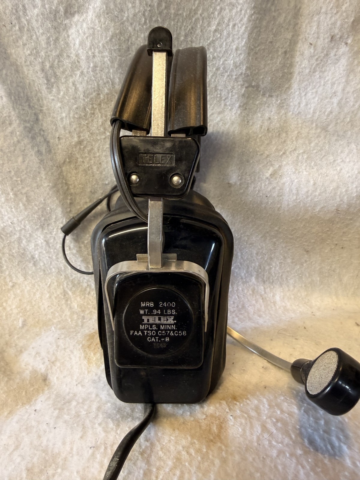 VINTAGE TELEX MRB 2400 PILOT'S HEADSET HEADPHONE/MICROPHONE CAT-B TSO C57/C58