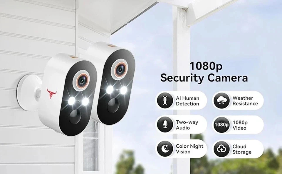 2 Pack Wireless Security Camera System Smart Night Vision Outdoor WiFi Cameras