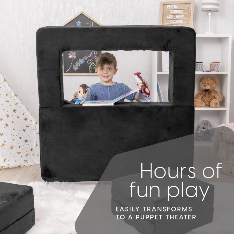 Modular Kids Sofa for Toddler and Baby Playroom/Bedroom Furniture (Black)