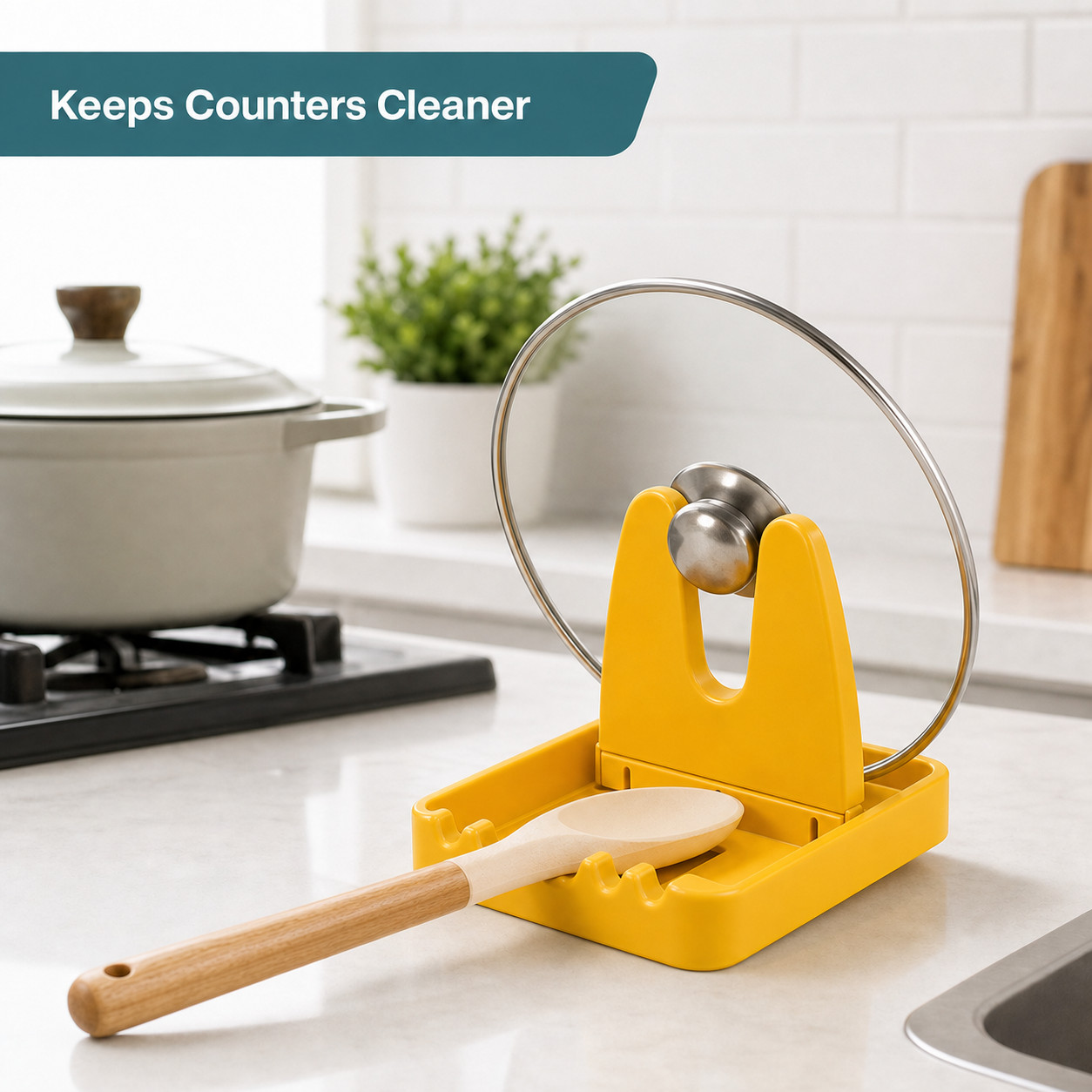 Foldable Pot Lid Holder Spoon Rest Kitchen Utensil Rack Organizer