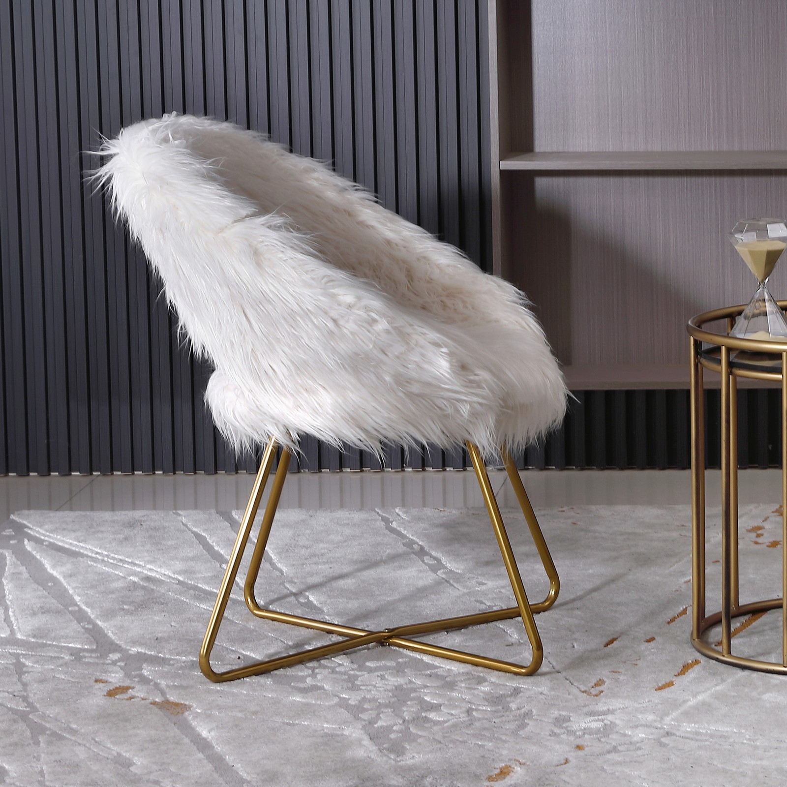 Plush White Faux Fur Accent Chair, Modern Upholstered Lounge Chair