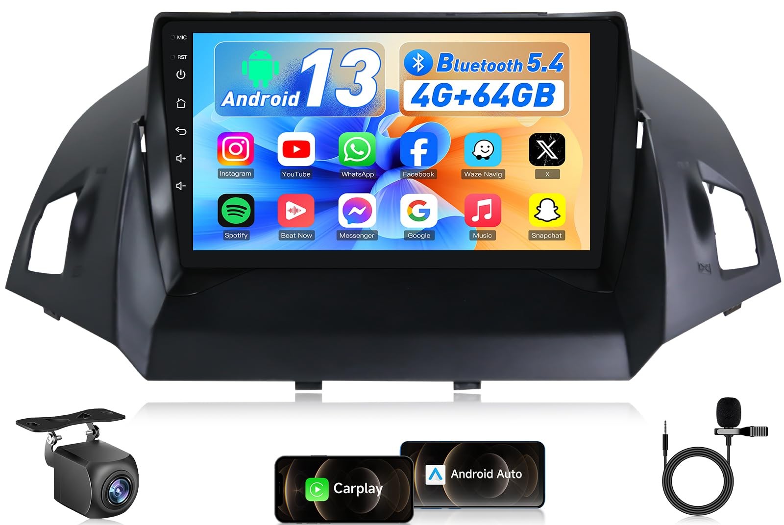 Car Radio Stereo 64G 5G WiFi 9" GPS RDS EQ FM SWC Wifi For Ford Escape 2013-2018