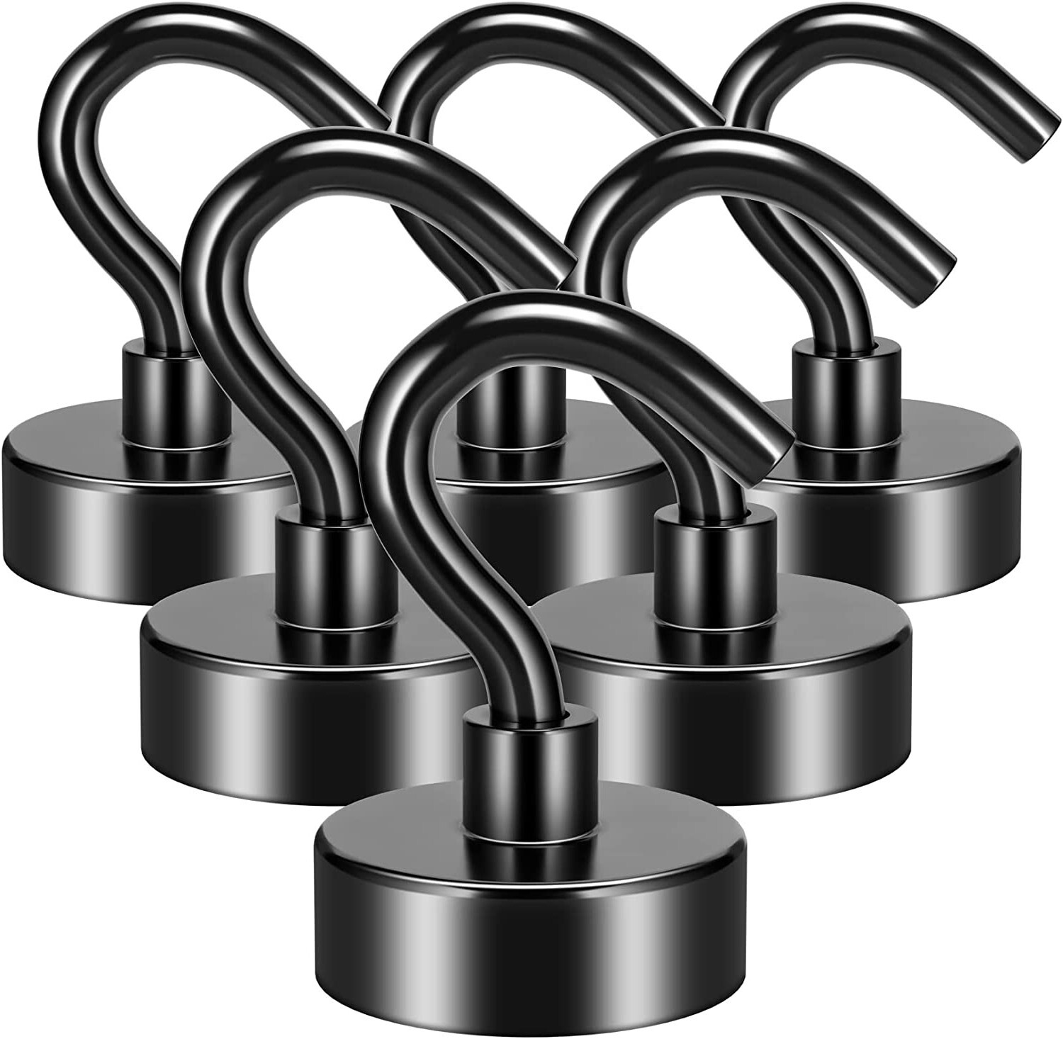 6 Pack Magnetic Hooks 25 Lbs Strong Neodymium for Hanging and Grill Fridge Black