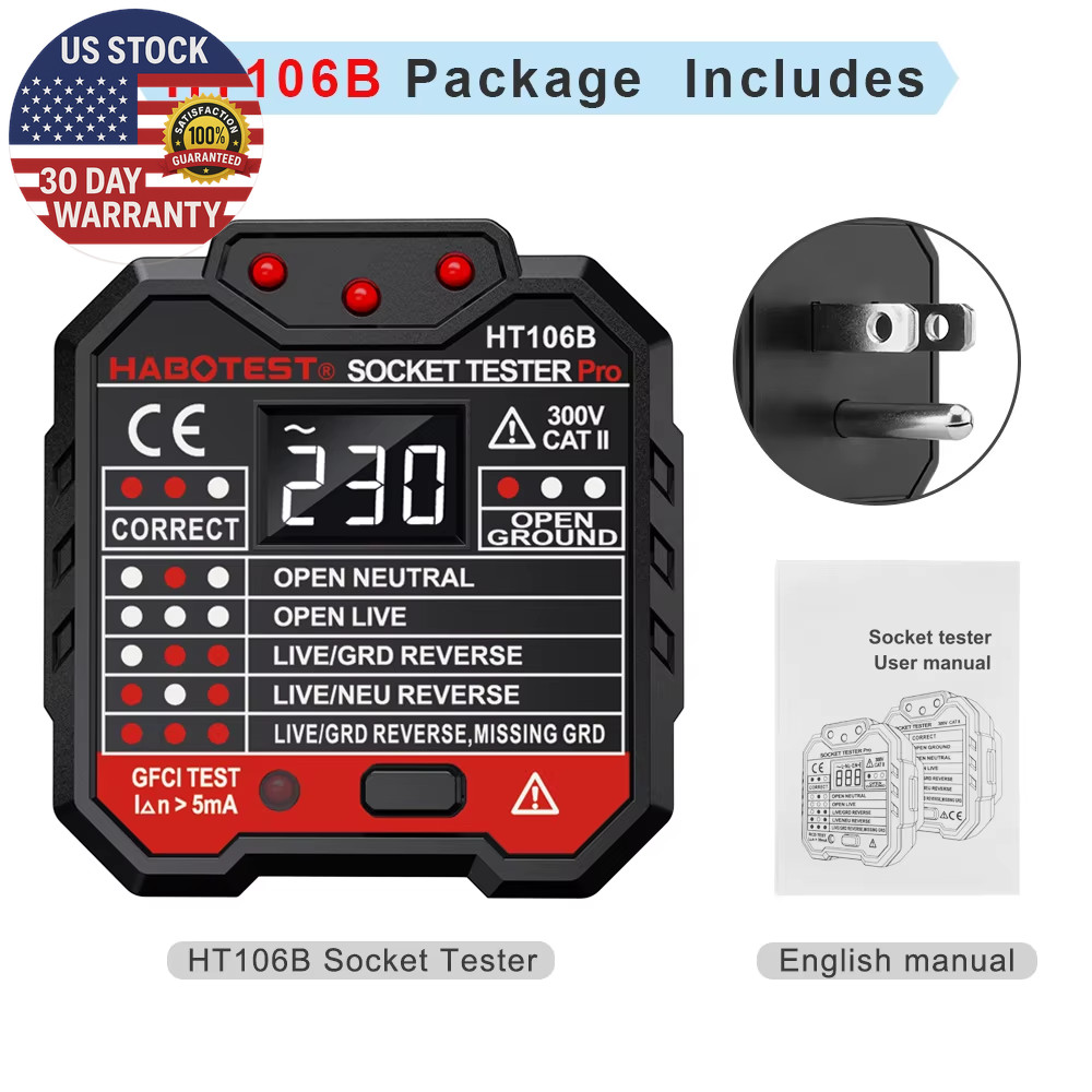HT107 Digital Socket Tester Pro Voltage 30Ma &5Ma RCD Test Smart Detector EU US
