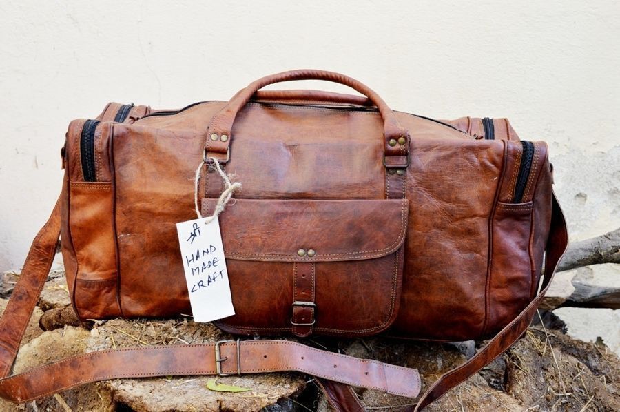 25"New Large Vintage Men Real Leather Tote Luggage S Travel Bag Duffle Gym Bag