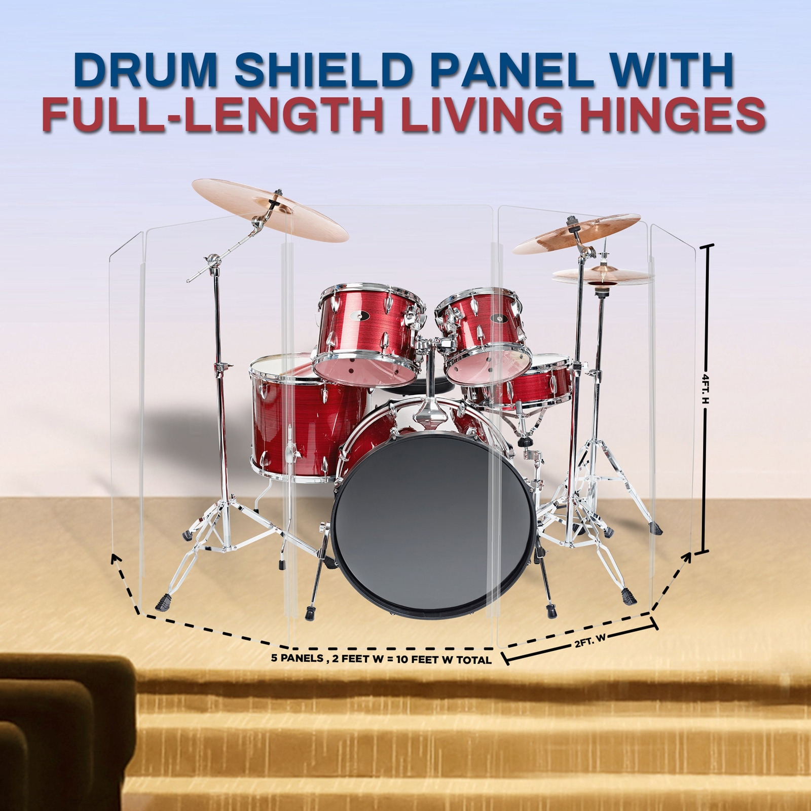 PENNZONI Drum Shield 4ft Acrylic Panels w/ Deflectors & Living Hinges