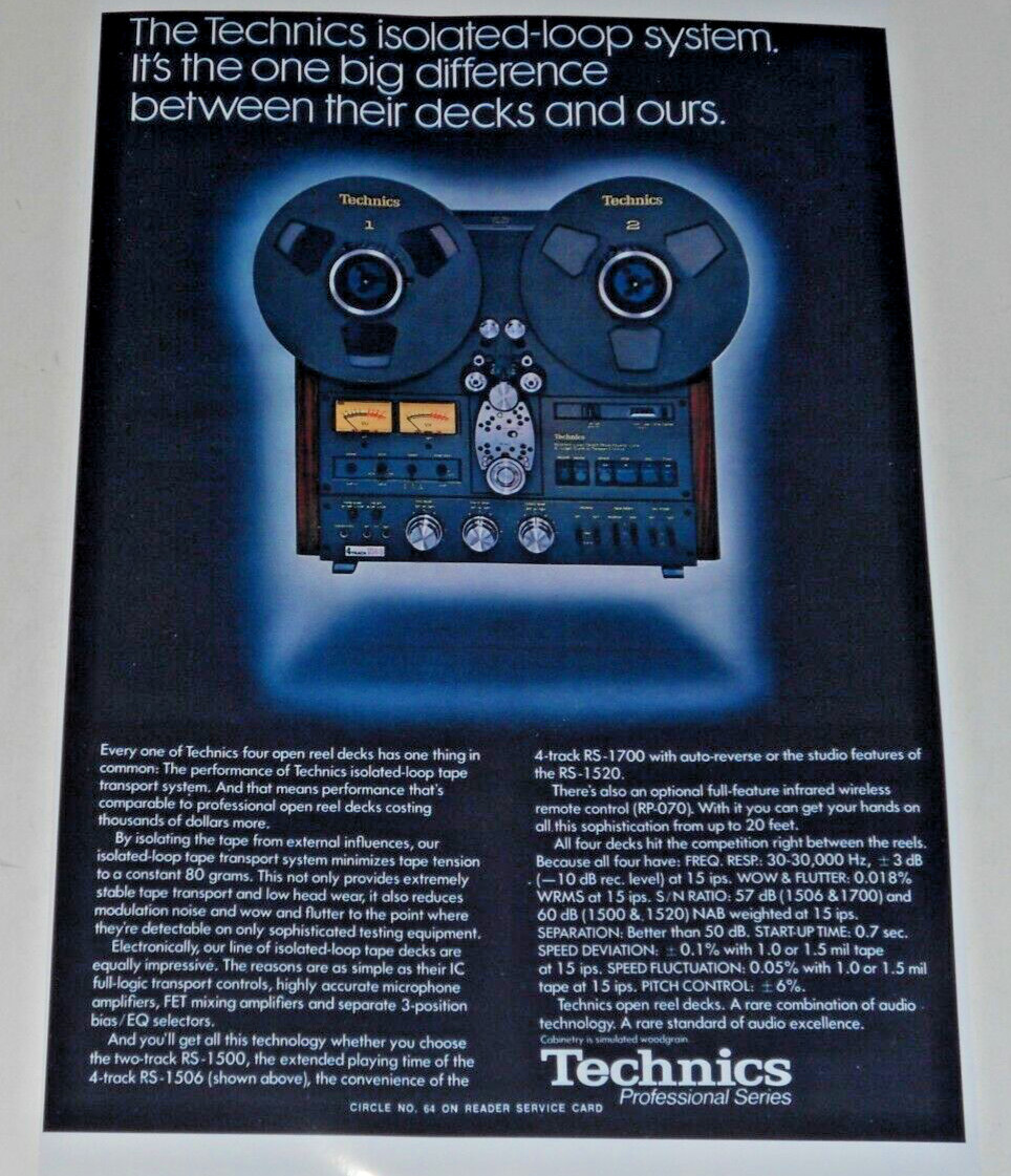Technics RS-1500, RS-1506, RS-1700 Open-Reel Poster 19" x 13" Audiophile Deck