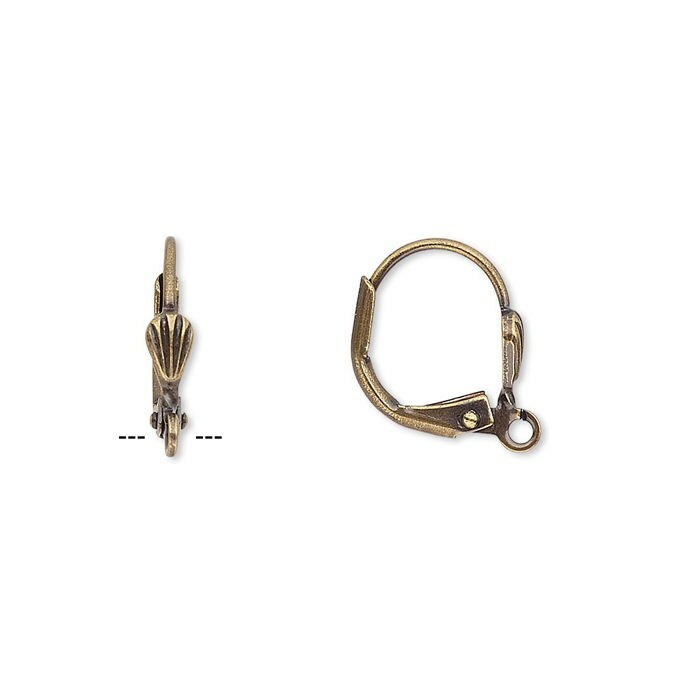 Antiqued Brass Steampunk Round Leverback Shell Ear Hooks Earring Findings 10 pcs
