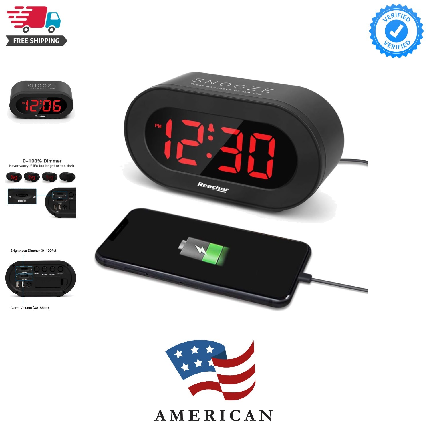 Small LED Digital Alarm Clock with Simple Operation, Full Range Brightness Di...