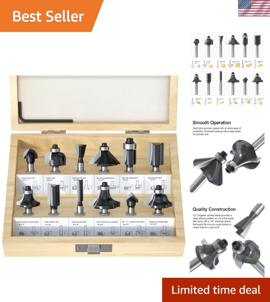 Versatile Tungsten Carbide Router Bits Set for Smooth, Professional Woodworking