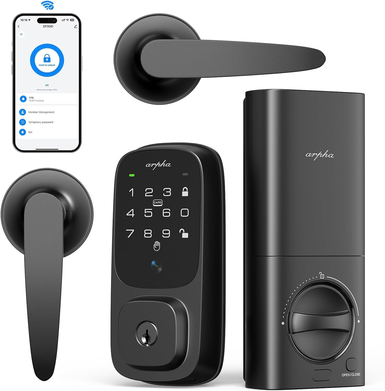 ARPHA Keyless Palm Recognition Smart Door Lock Digital Keypad Deadbolt+Knobs APP