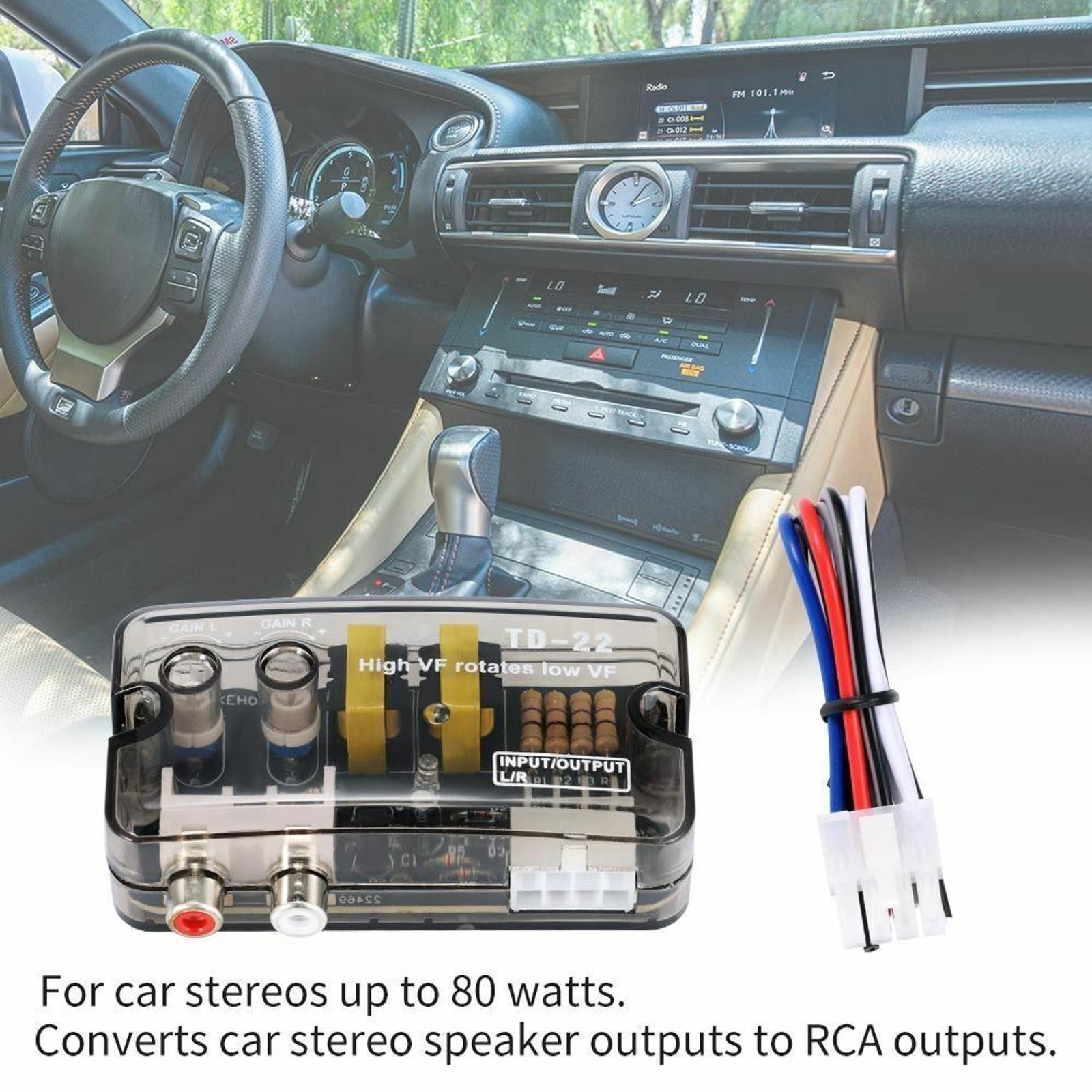 12V Car Stereo Speaker Output to RCA Output Adapter Speaker Level Converter