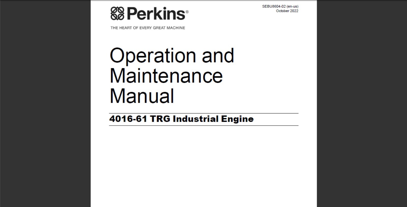 Perkins 4016-61 TRG Industrial Engine Maintenance and Operation Manual