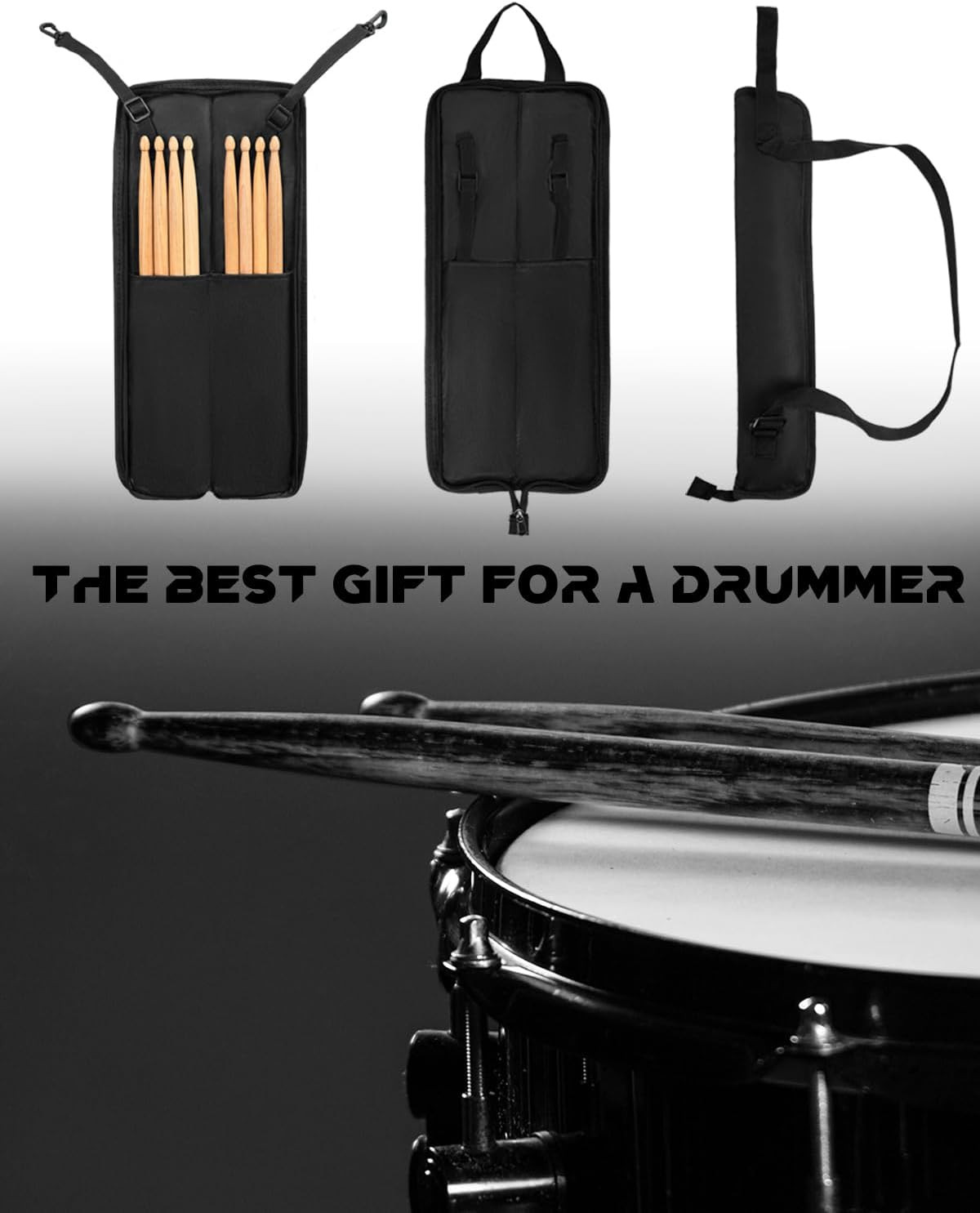 Drumstick Bag, Small Drumstick Storage Case, Hanging Drumstick Rack Bag (Black)