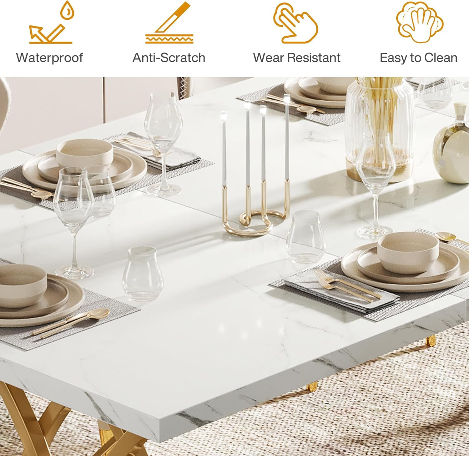 Tribesigns Modern Dining Table, 63" Large Kitchen Table for 4-6 People, Unique R