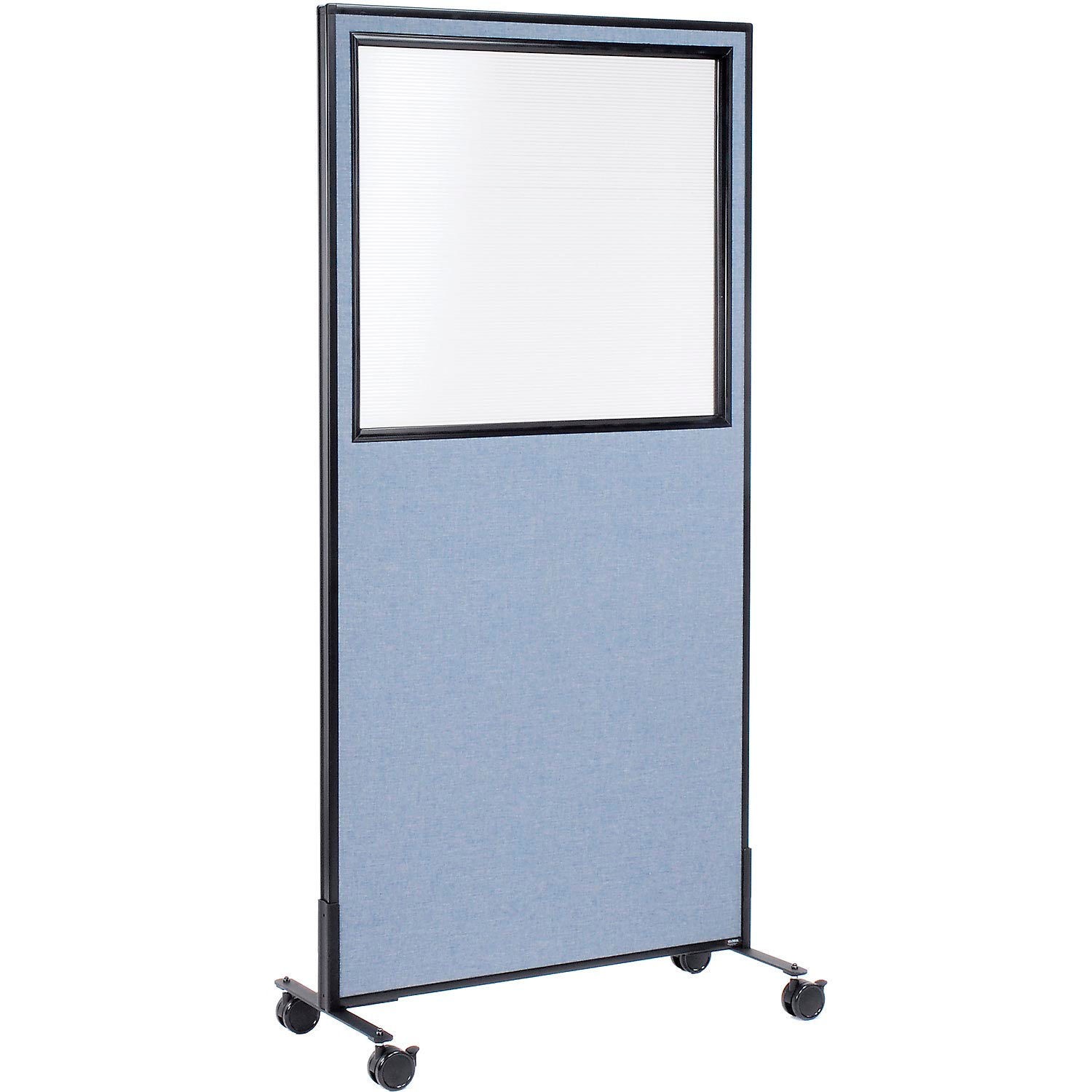 36-1/4"W x 75"H Mobile Office Partition Panel with Partial Window Blue