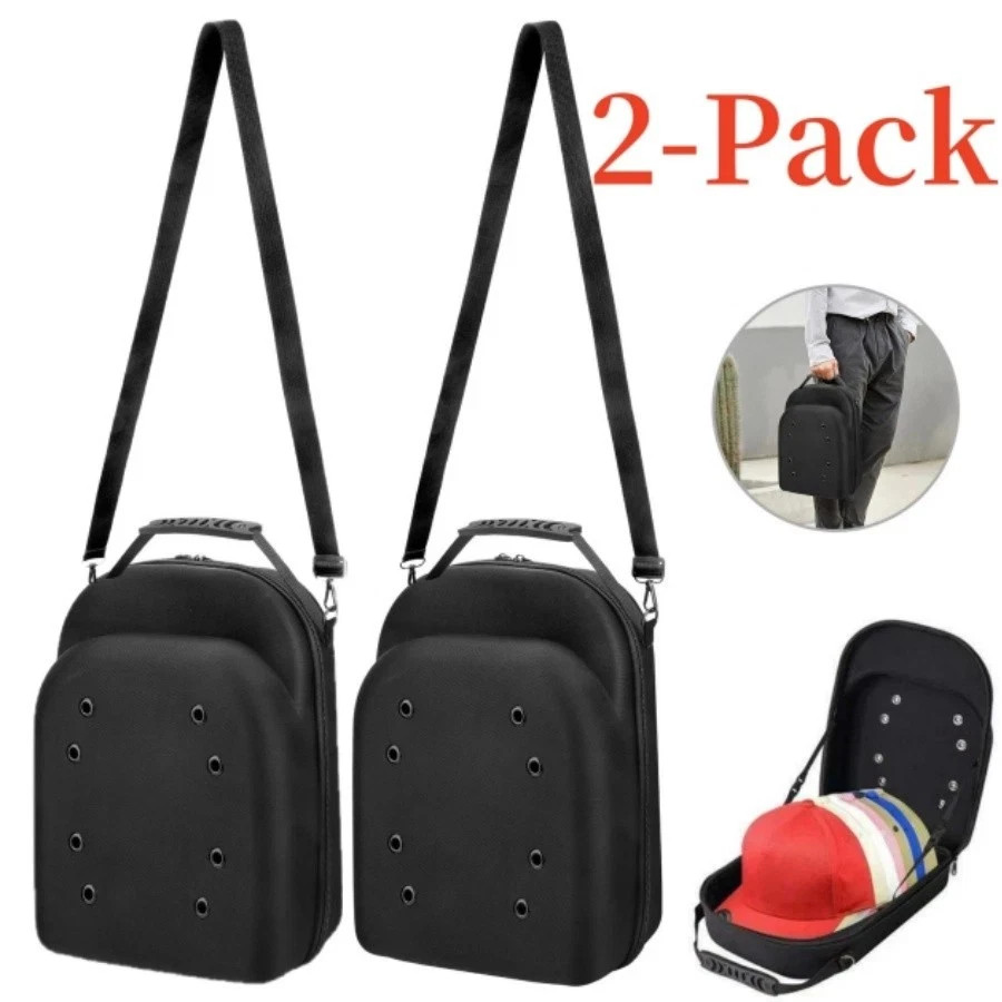 2 Baseball Cap Carrier Hat Box Travel Case for Hat Caps Fits 6 Hats Black Zipper