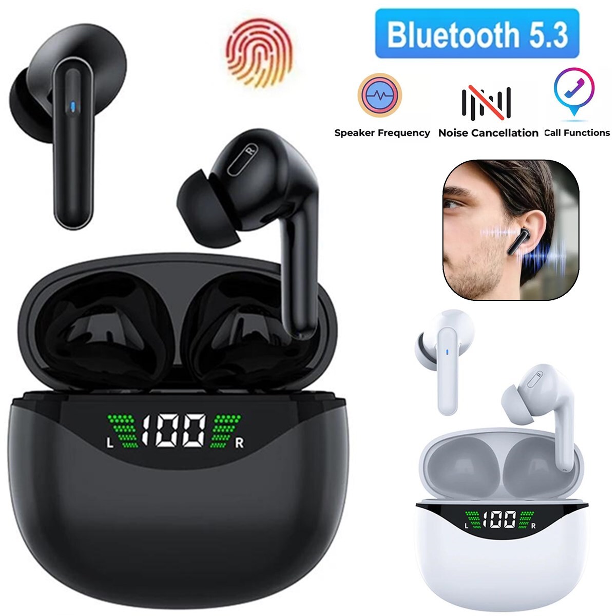 Bluetooth 5.3 Wireless Earbuds Noise Cancelling TWS Trucker Waterproof Headsets
