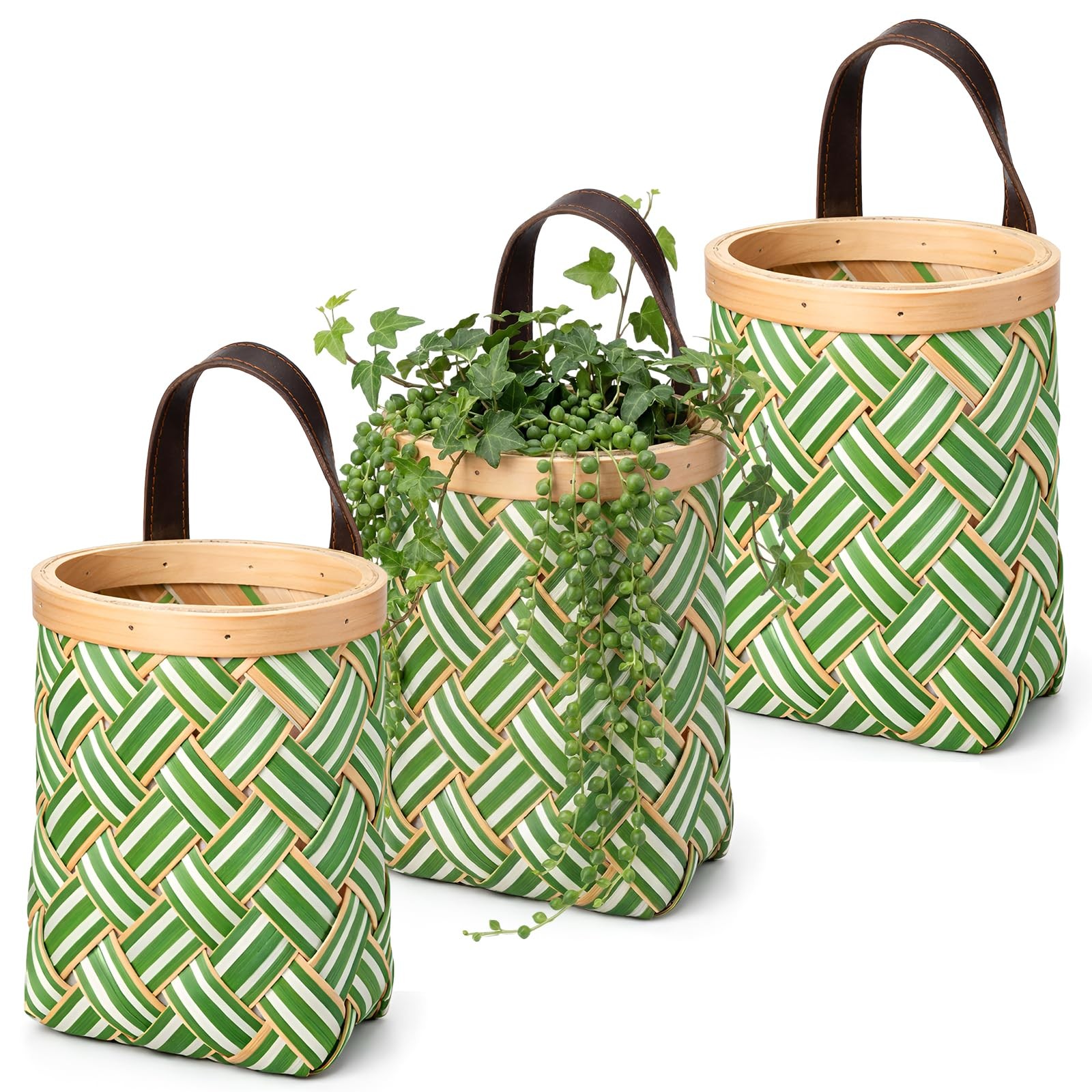 3 Pack 6 Inch Small Wall Hanging Basket Woven Wood Storage Basket Hanging Rop...