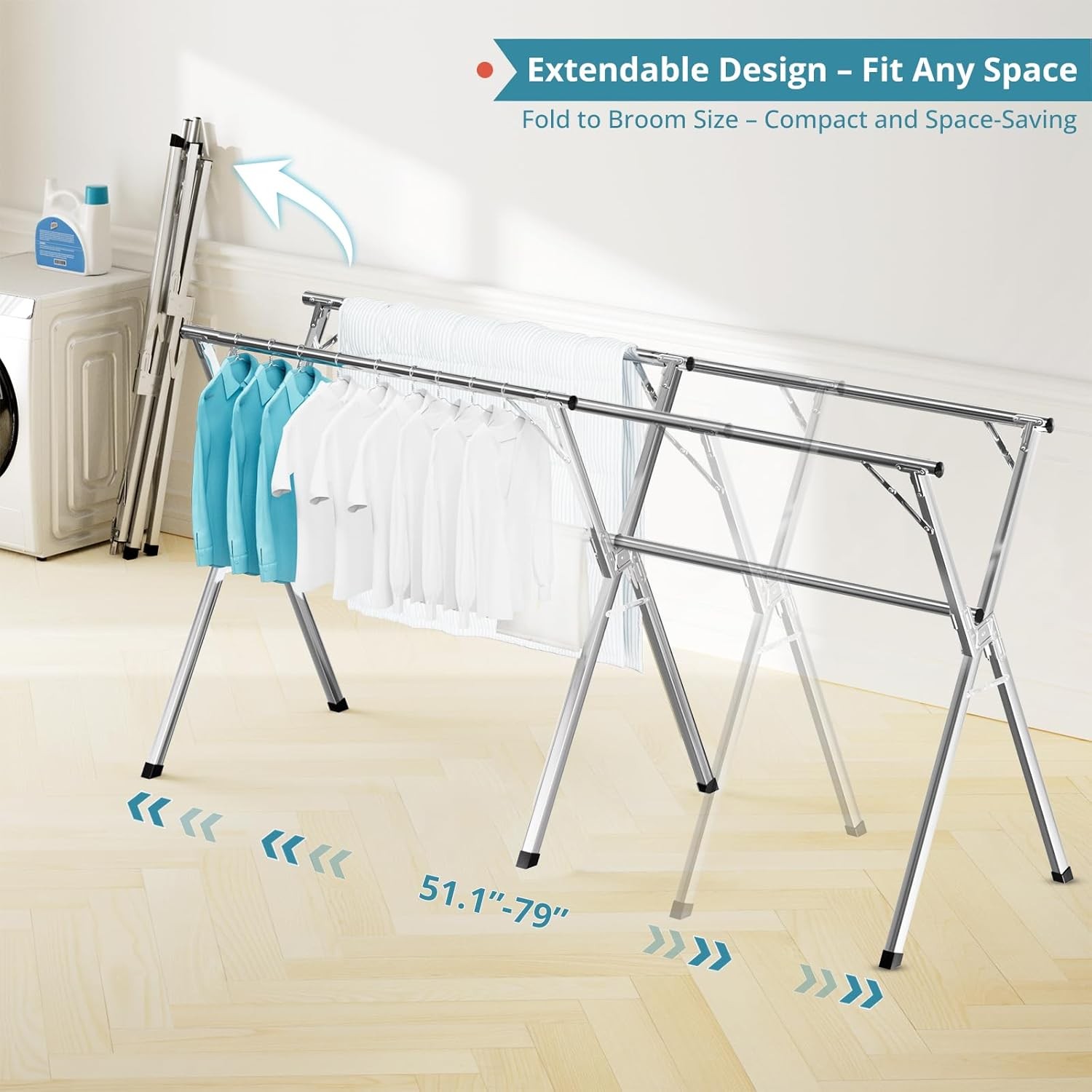 79 Inch Foldable Laundry Rack Outdoor Indoor Heavy Duty