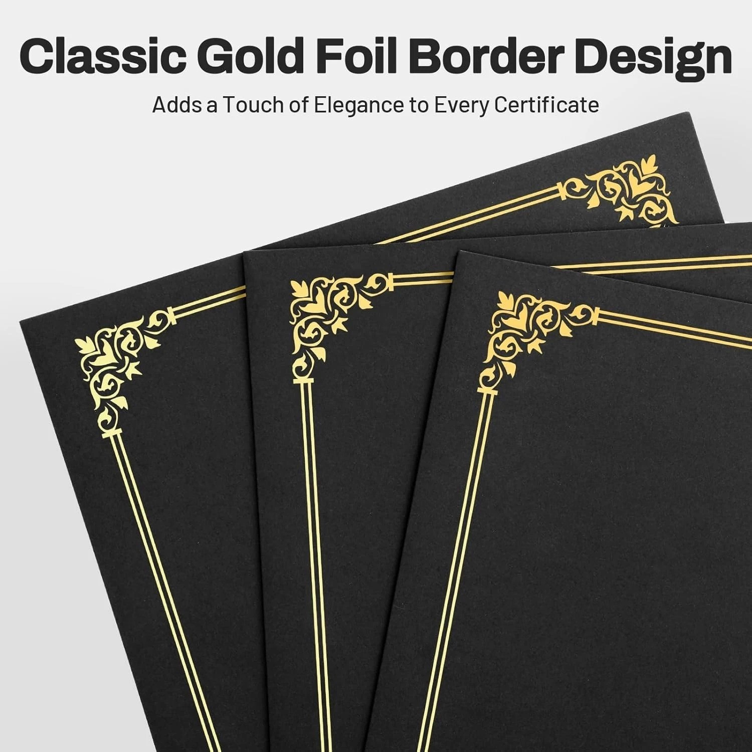 Black Certificate Holders, 50 Pack - Gold Foil Border